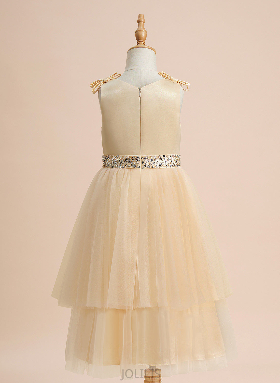 Scoop Sleeveless Girl Bethany Dress With Beading/Sequins/Bow(s) Flower Girl Dresses Satin/Tulle A-Line - Neck Flower Knee-length