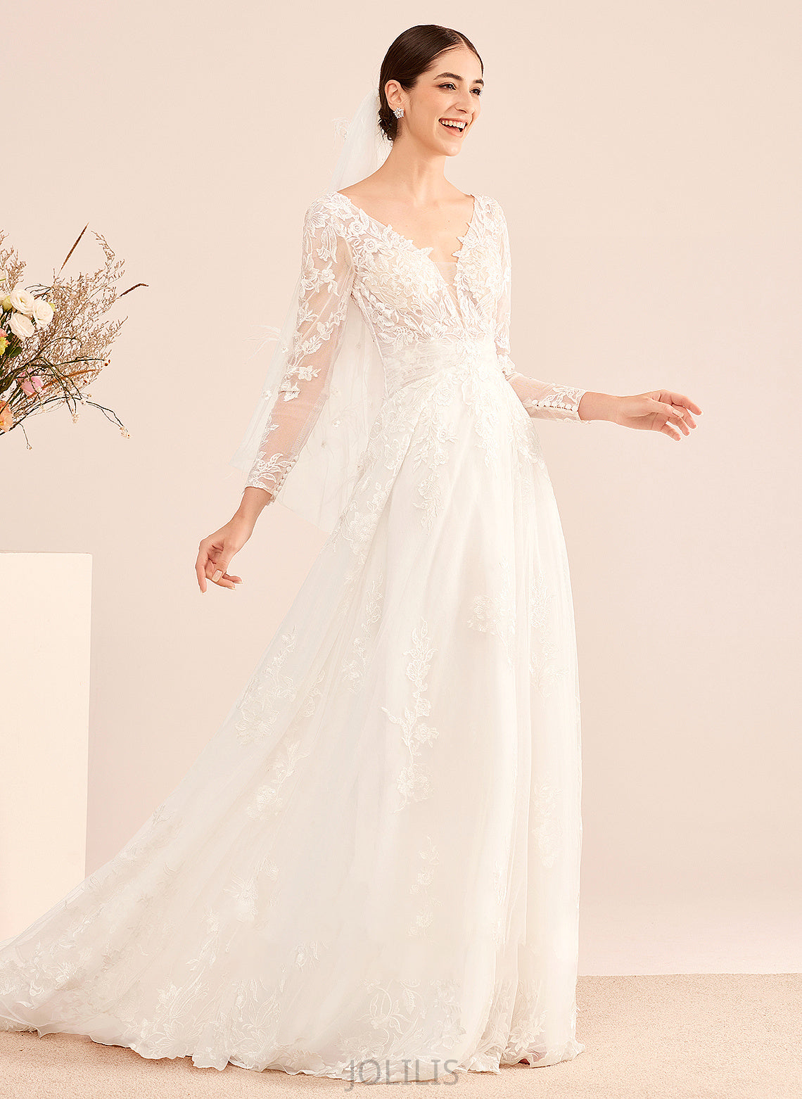 Dress Sequins Court Train Wedding Wedding Dresses Melinda Beading V-neck With A-Line