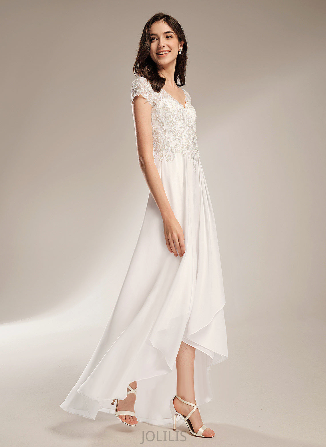 With Lace Chiffon Wedding Dresses Asymmetrical A-Line Wedding Dress Zara V-neck