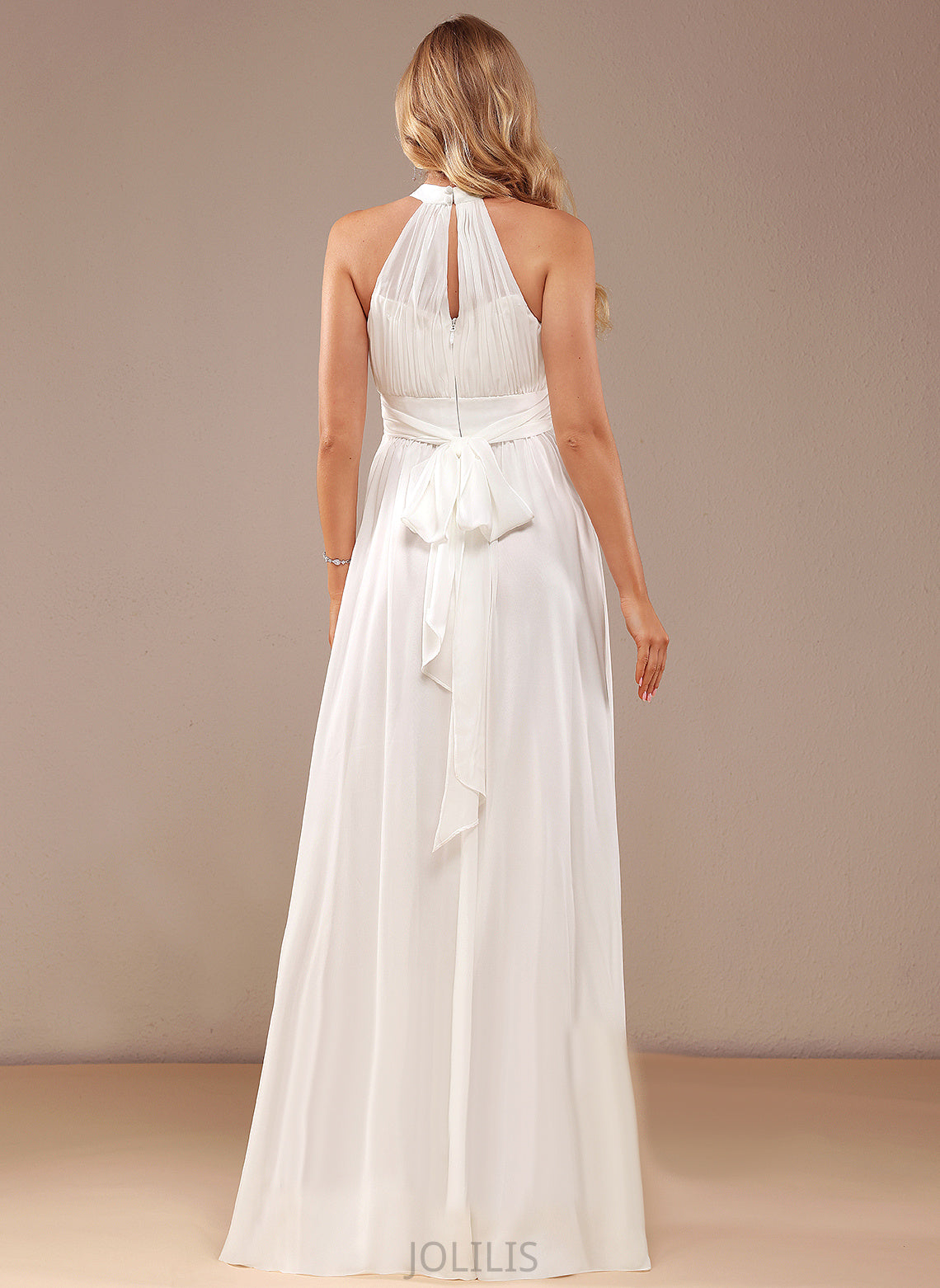 Chiffon High With Ruffle Wedding Dresses Jan Wedding Dress Floor-Length Neck A-Line