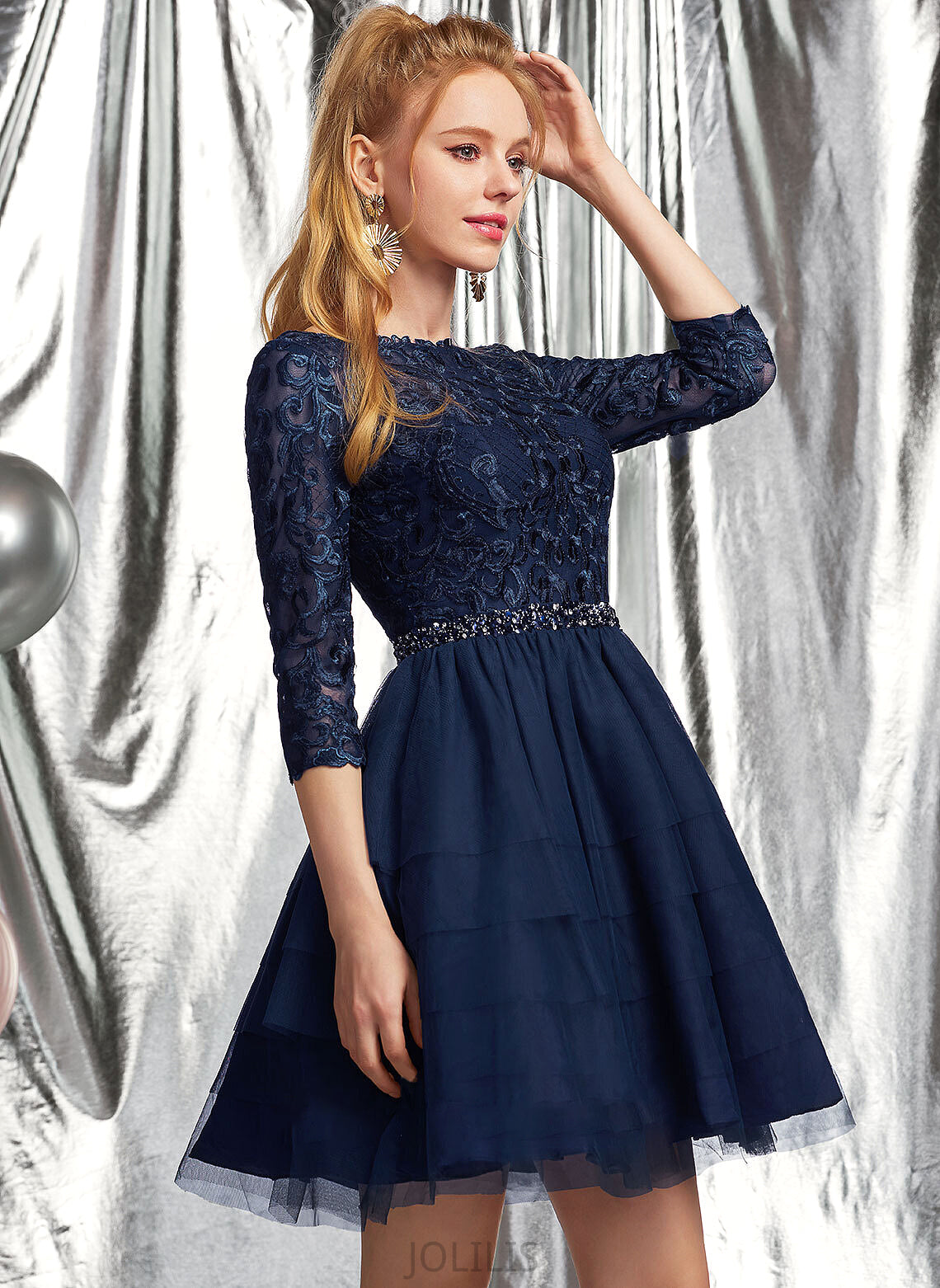 A-Line Neck Aleah Beading Scoop With Prom Dresses Tulle Short/Mini Sequins