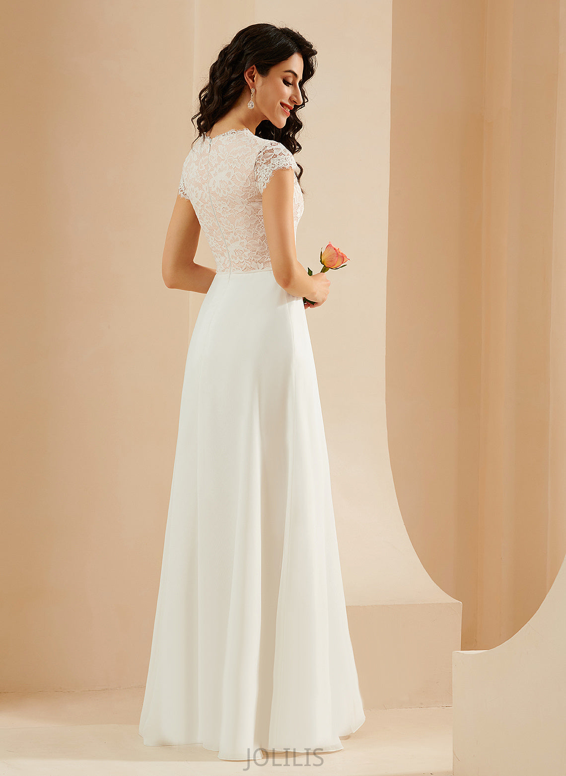 Dress Floor-Length A-Line Kim Lace Scoop Wedding Neck Chiffon Wedding Dresses With