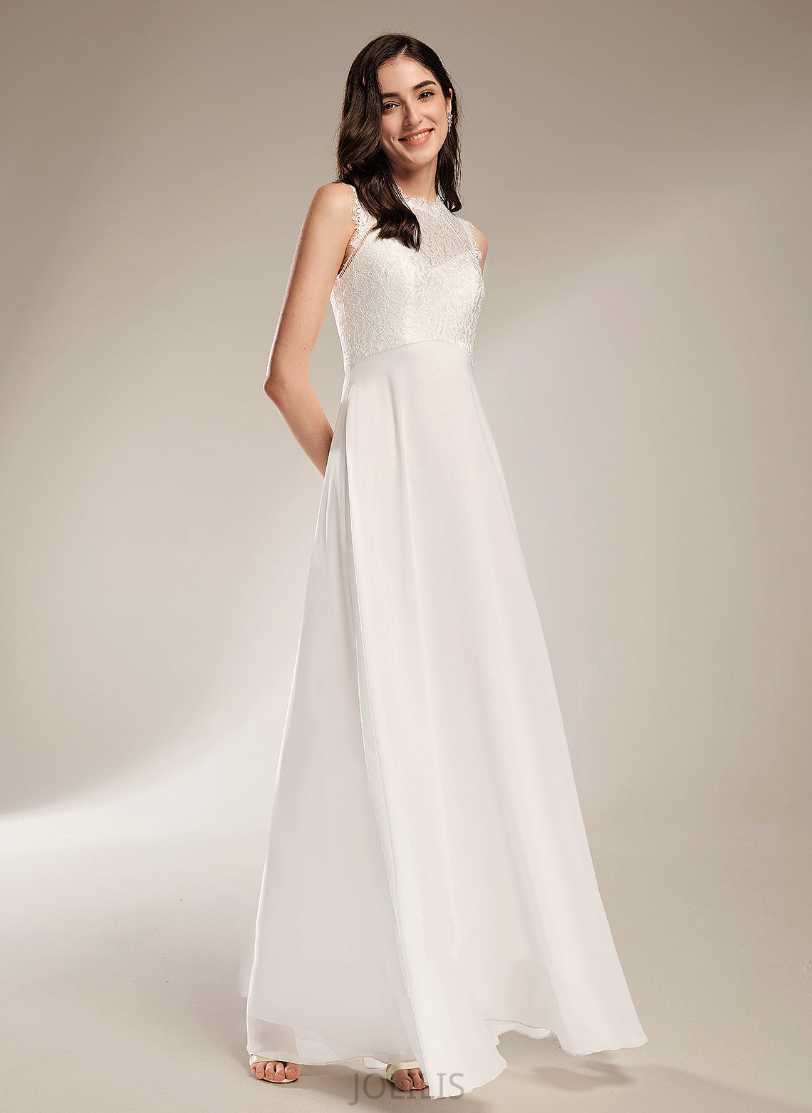 Chiffon A-Line Millicent Scoop Wedding Dresses Floor-Length With Dress Neck Wedding Lace