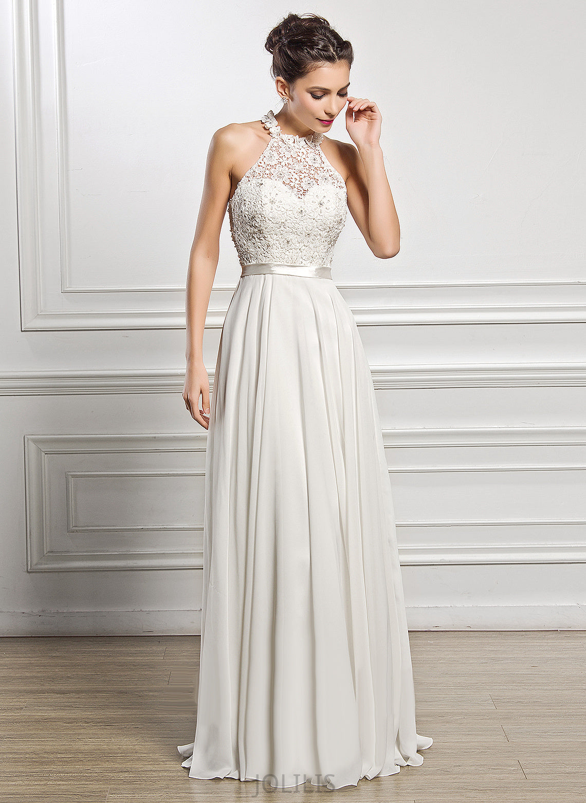 Sequins Wedding Dresses With Floor-Length Haylie Beading Dress Chiffon A-Line Wedding Lace