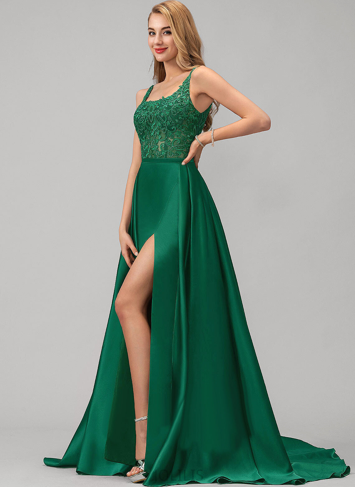 A-Line Prom Dresses Sequins Kayleigh Sweep With Satin Square Train