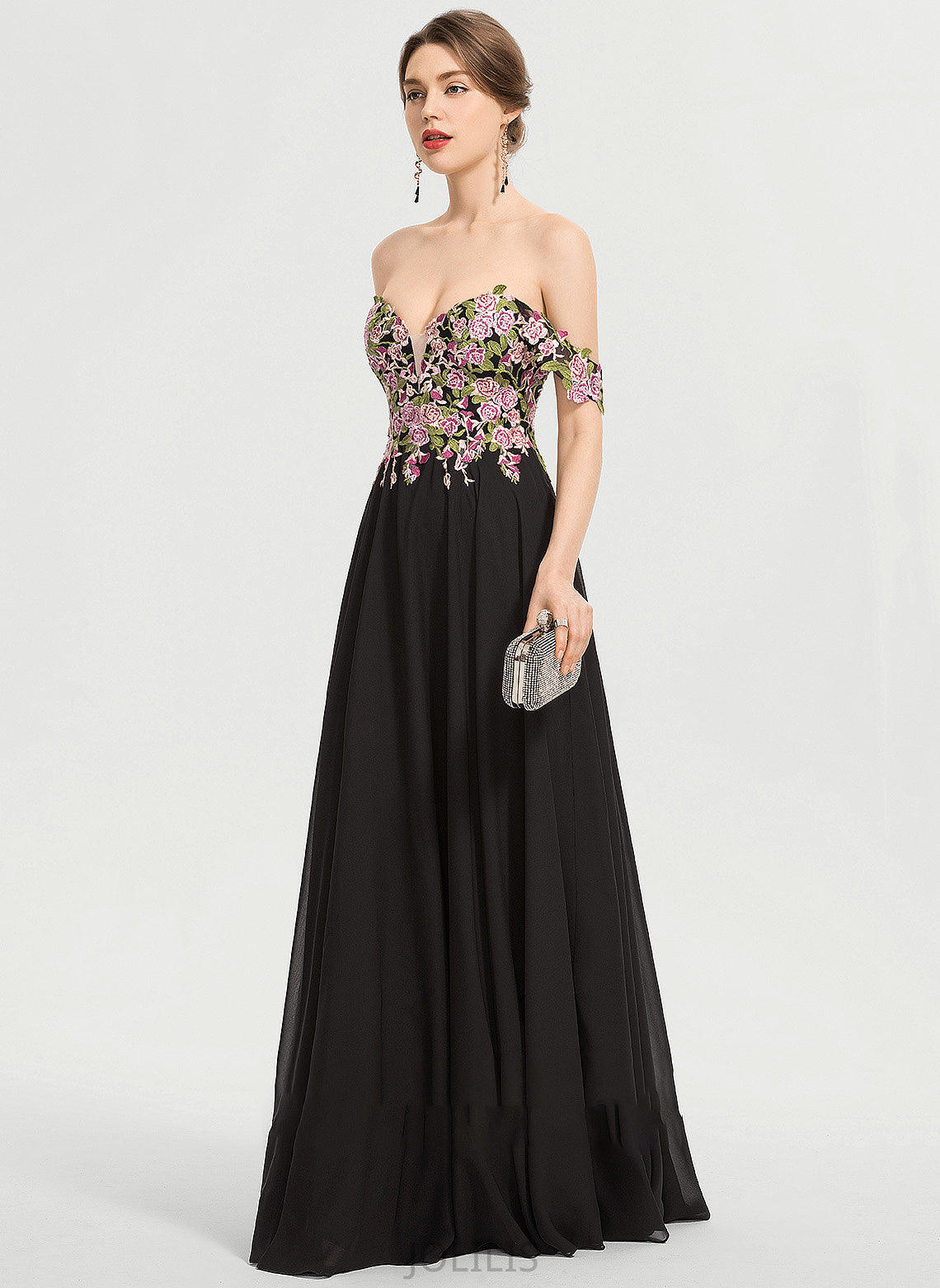 Off-the-Shoulder Chiffon Floor-Length Ball-Gown/Princess Prom Dresses Elle