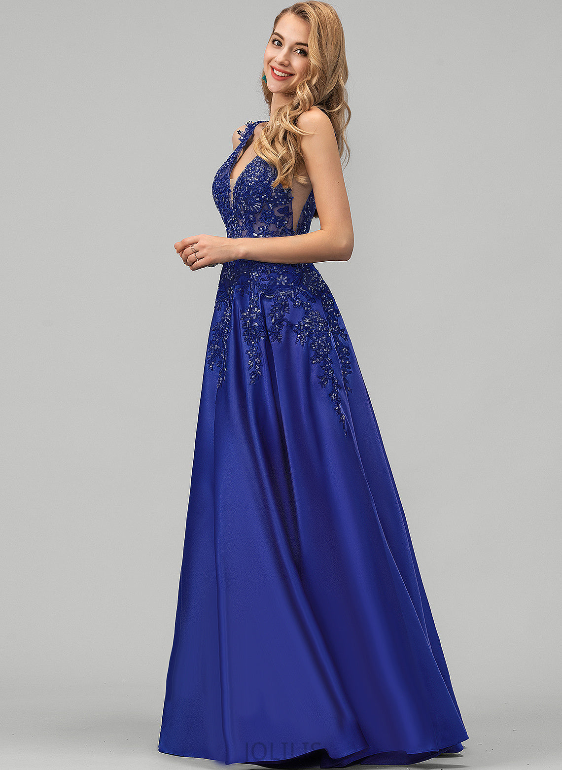 Floor-Length Sequins With A-Line V-neck Prom Dresses Satin Alexandria