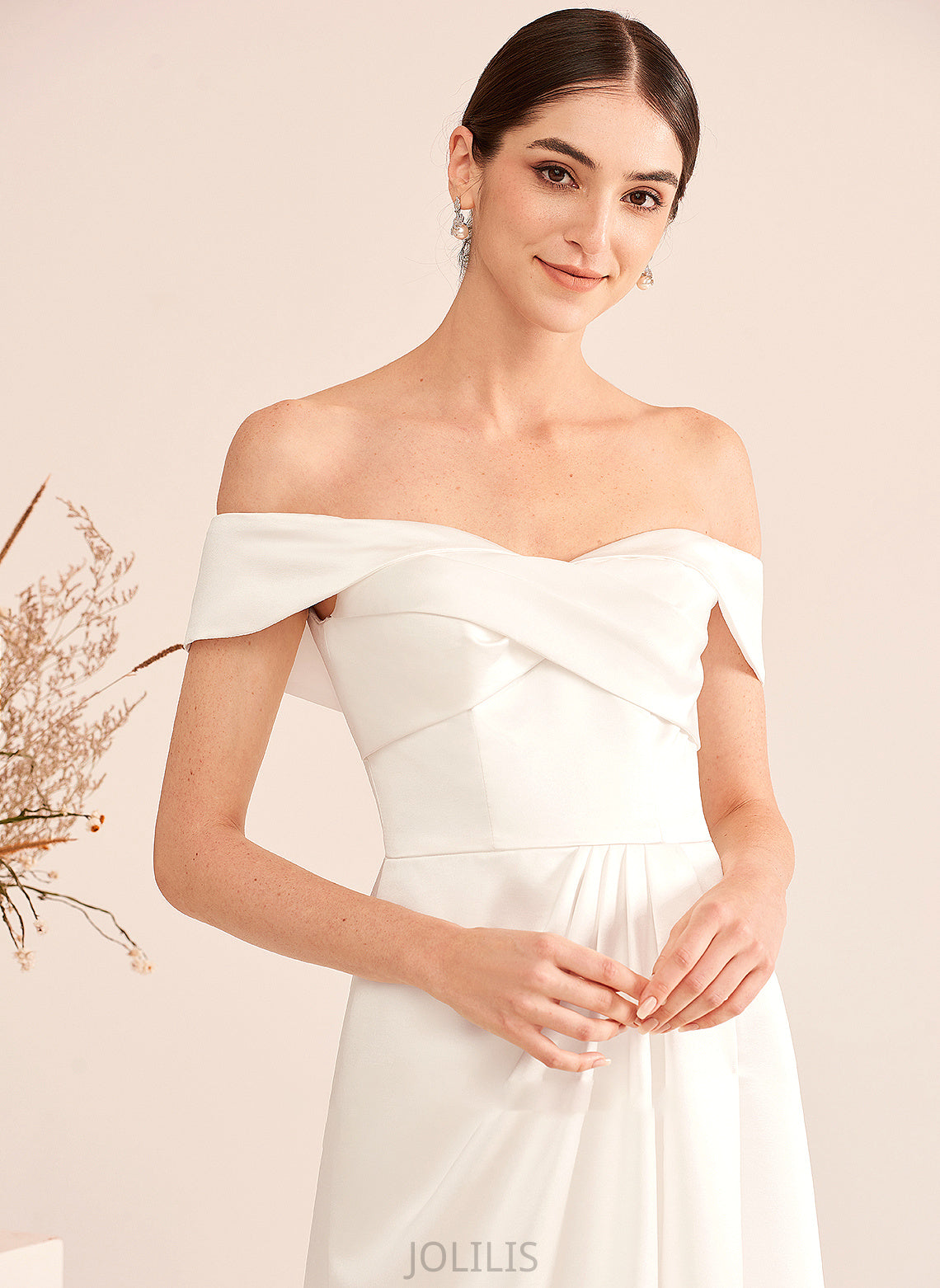 Sweep Ruffle With Wedding Off-the-Shoulder Wedding Dresses Train A-Line Split Jacey Front Dress