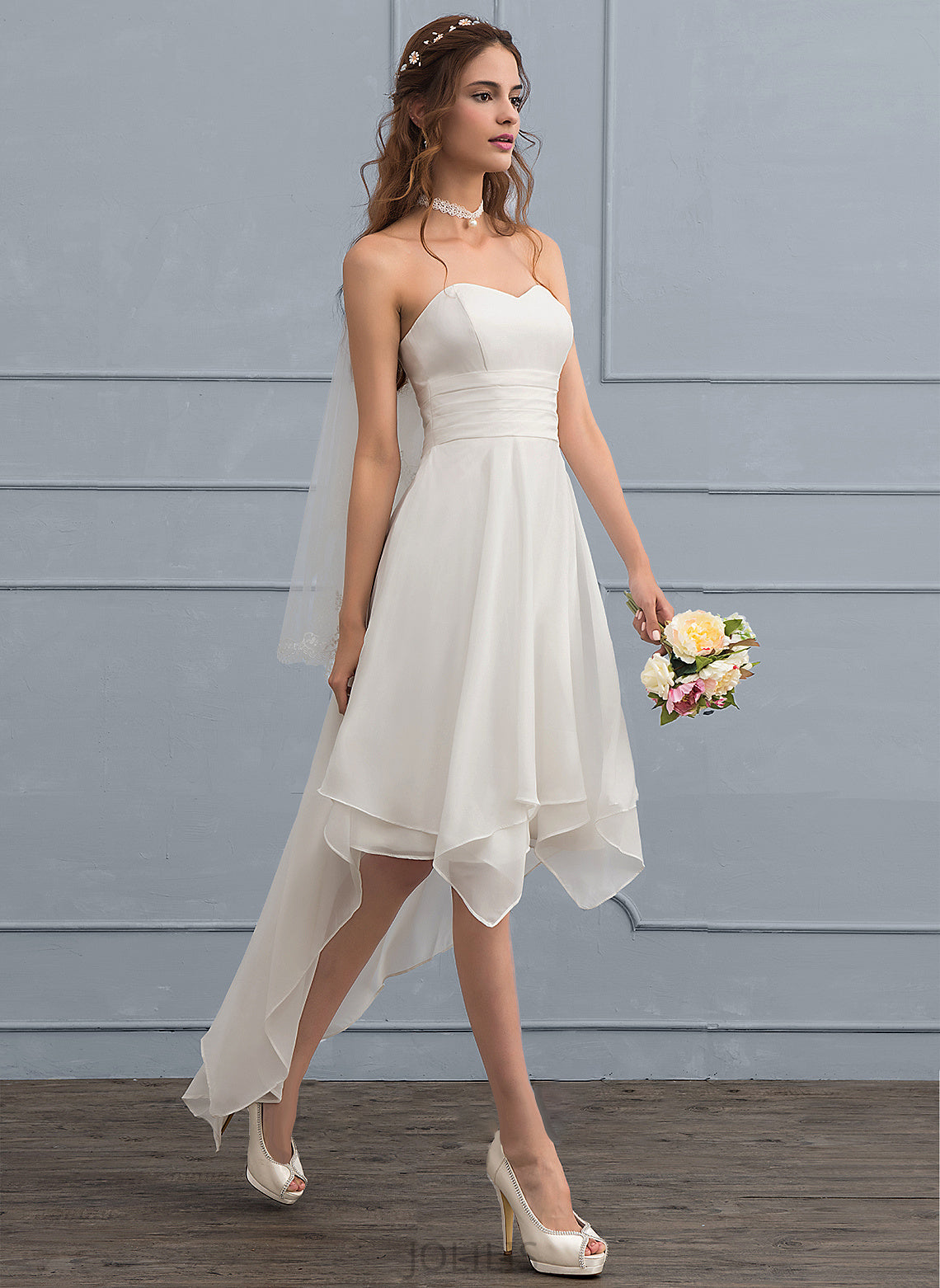 Sweetheart Asymmetrical Chiffon With Wedding A-Line Dress Xiomara Ruffle Wedding Dresses