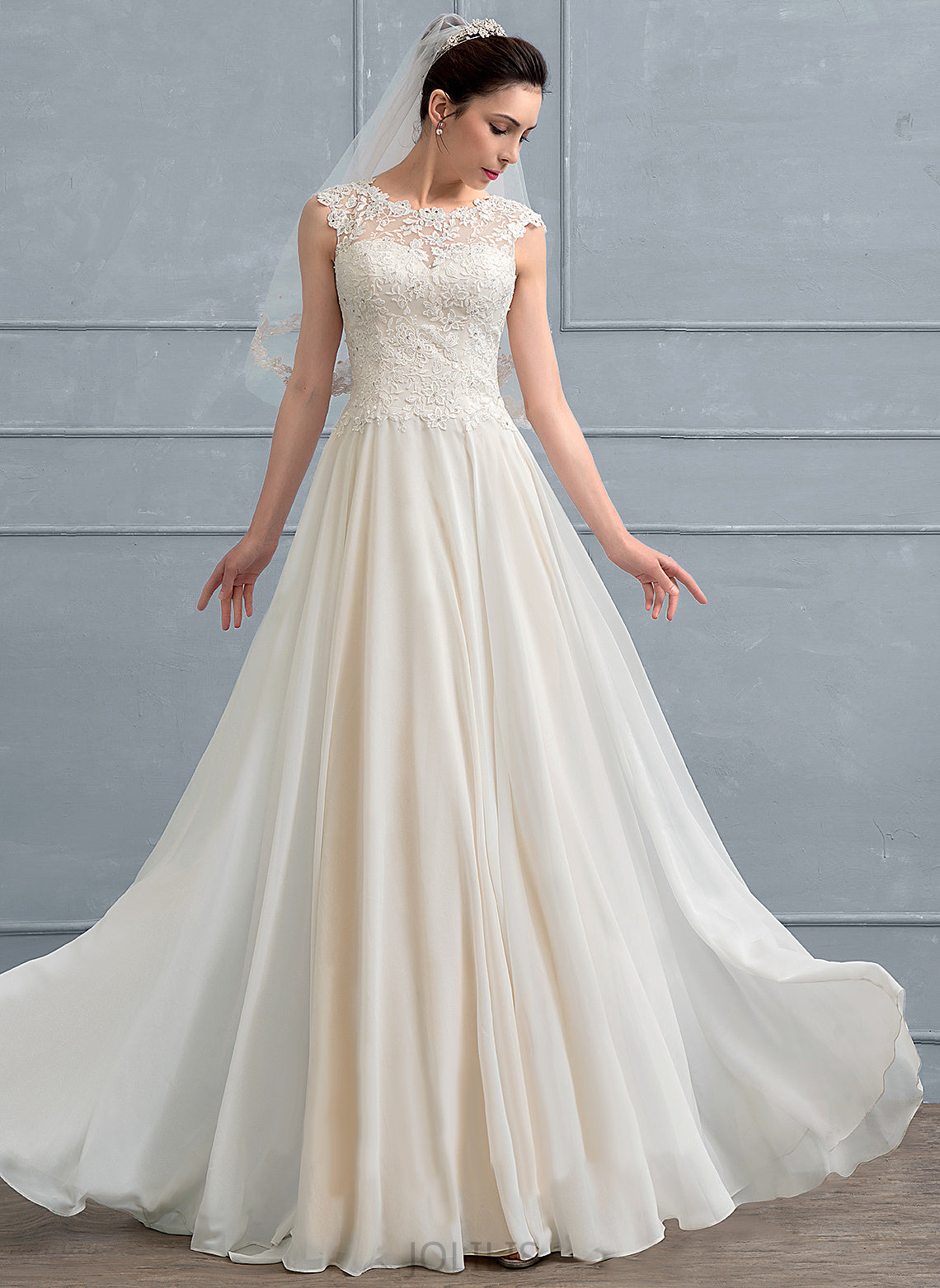 Chiffon Beading Scoop Sequins Wedding Dresses Dress Lace Linda Wedding A-Line With Floor-Length