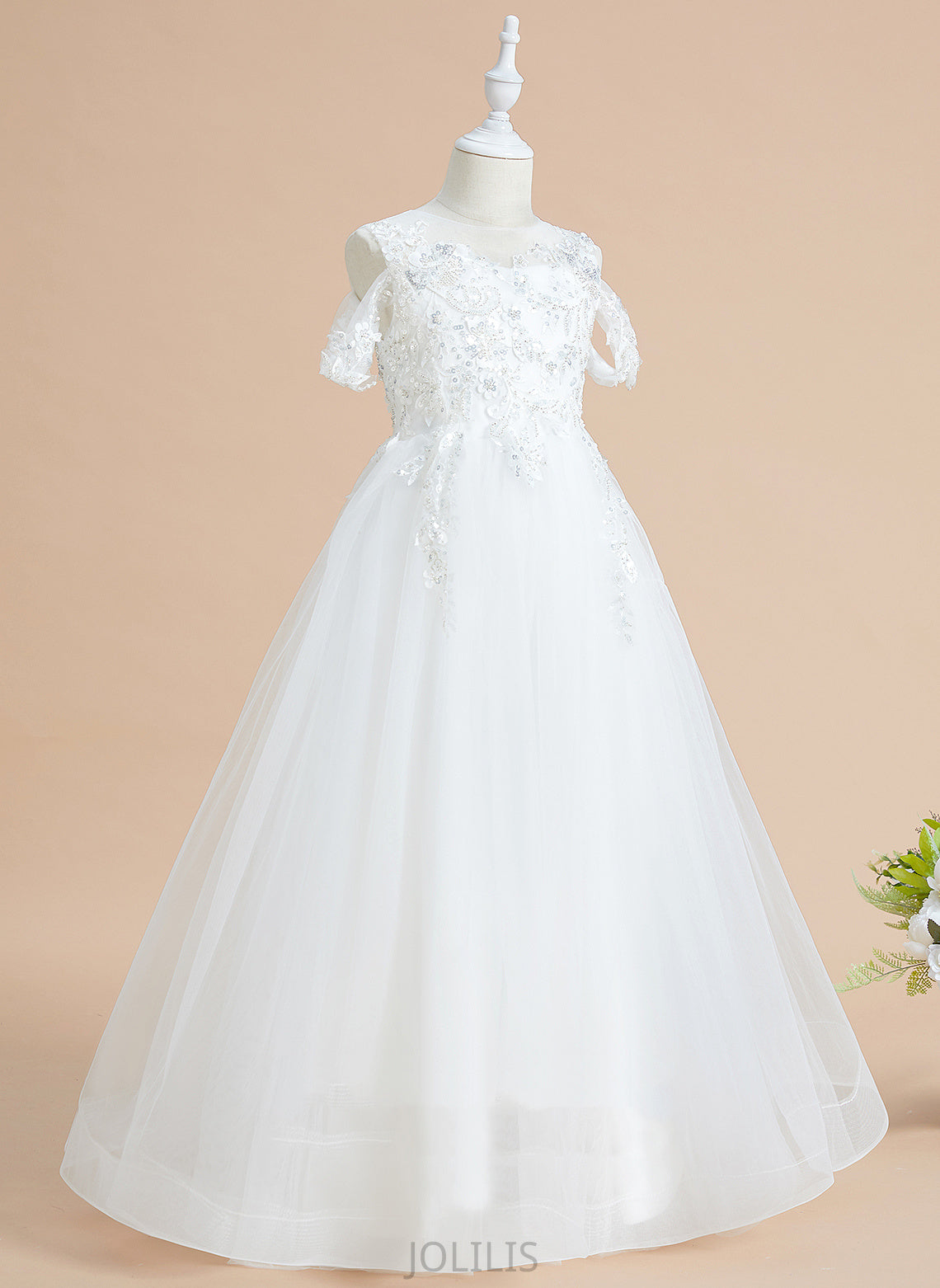 Ball-Gown/Princess - Sequins Flower Esther Flower Girl Dresses Scoop Floor-length With Girl Dress Neck Tulle/Lace Sleeveless