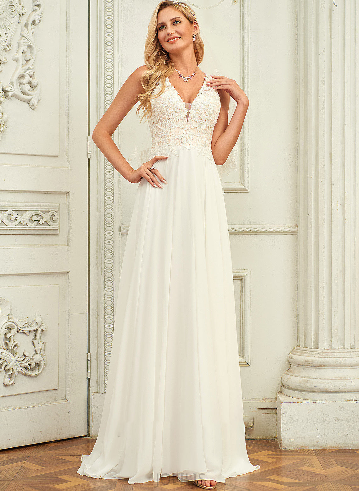 Chiffon Sweep V-neck Lace Train Dress Wedding With Wedding Dresses A-Line Lace Eva