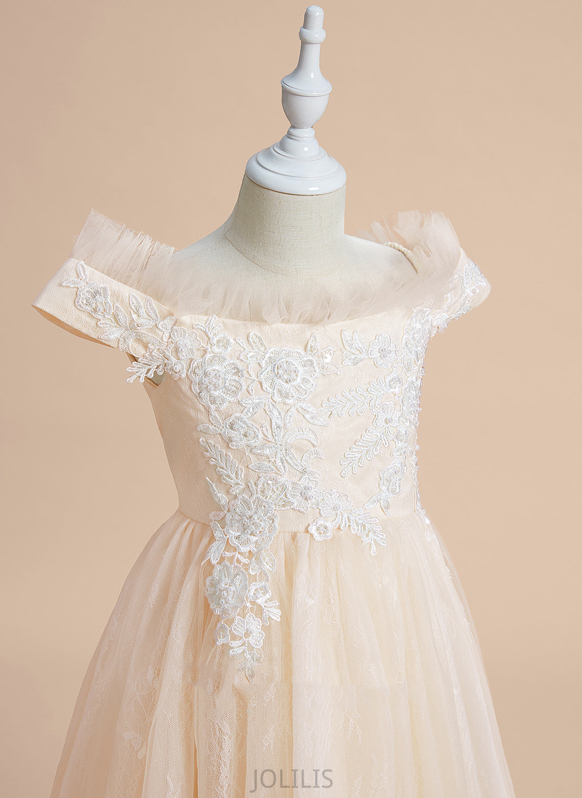 Lace - A-Line Flower Off-the-Shoulder Flower Girl Dresses Girl Heidi Knee-length Dress Tulle Sleeveless With