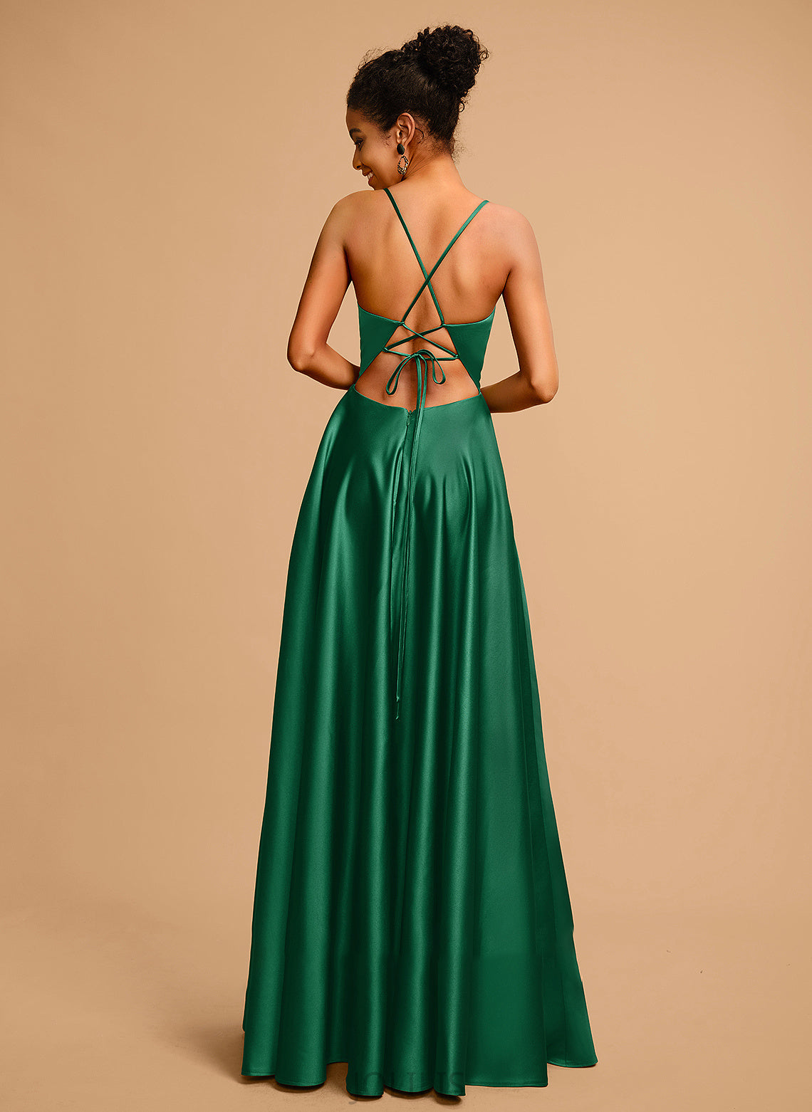 V-neck Satin Martha A-Line Prom Dresses Floor-Length