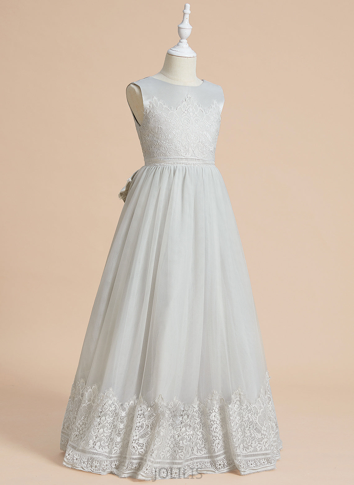 Lace/Bow(s) - Shayna Flower Girl Dresses Dress Ball-Gown/Princess Scoop Sleeveless Girl Neck Satin/Tulle Floor-length With Flower