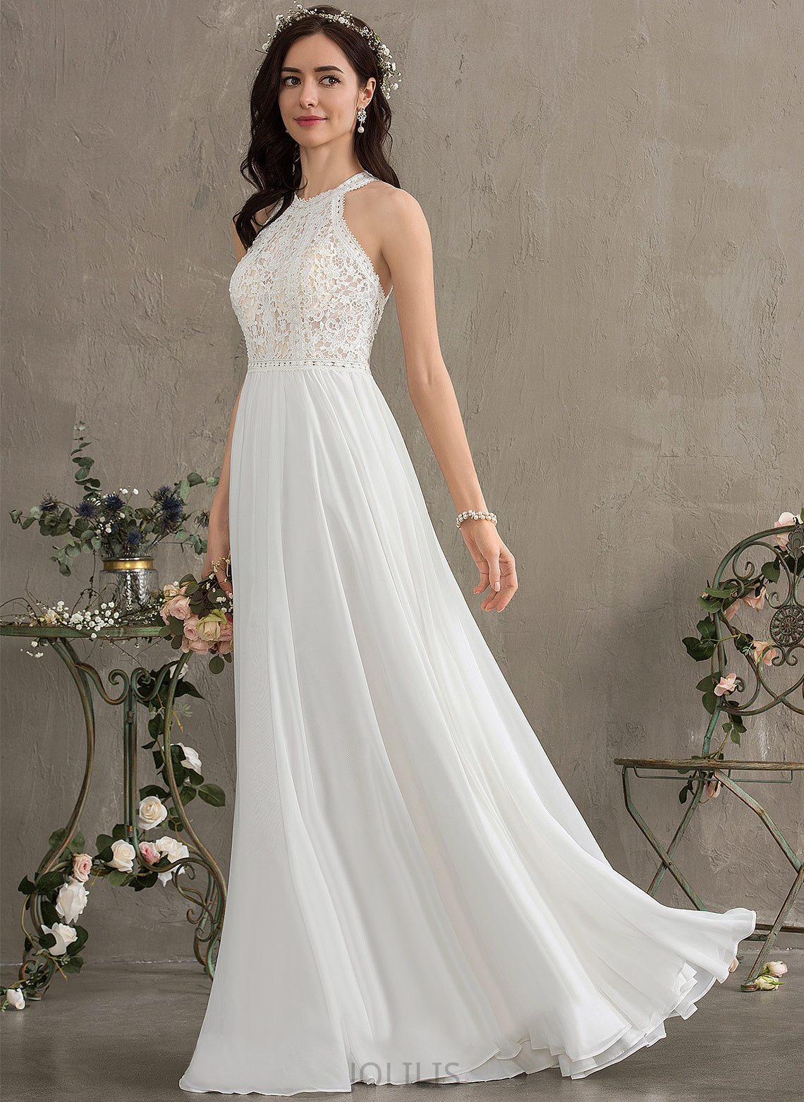 Lace Wedding Wedding Dresses Floor-Length Chiffon Dress A-Line Marely