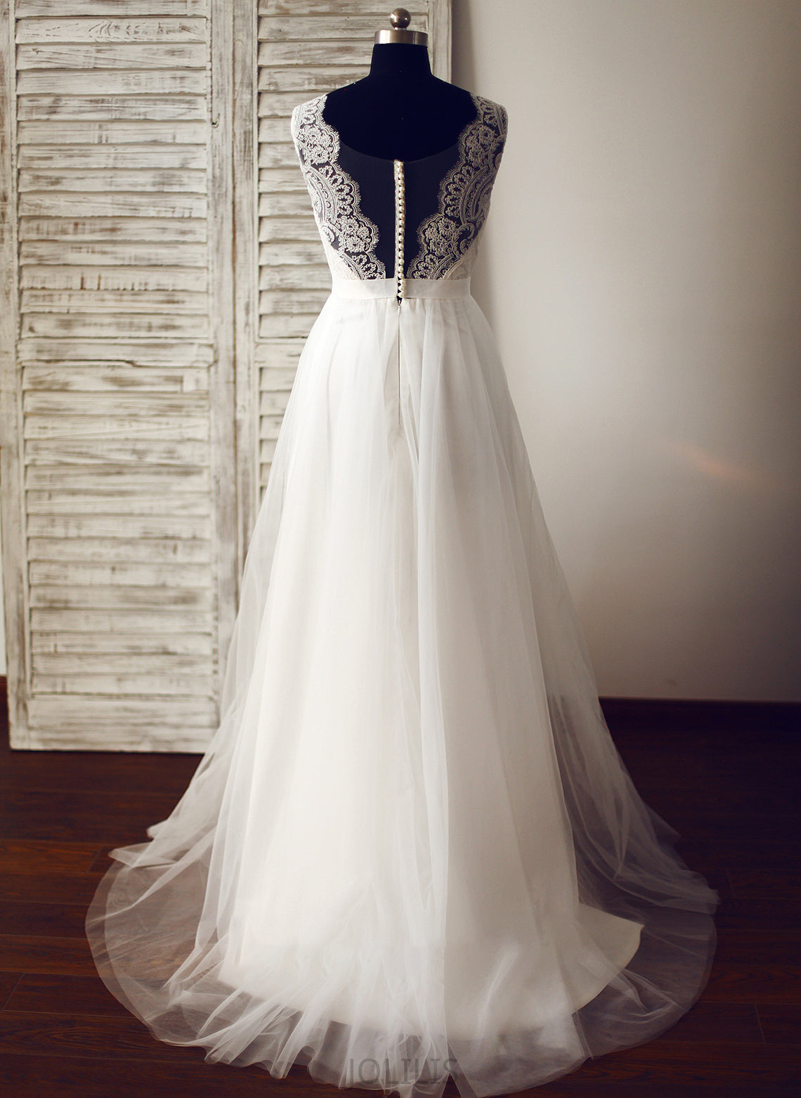 Wedding Dresses Lena A-Line V-neck Sweep Tulle Train Wedding Dress