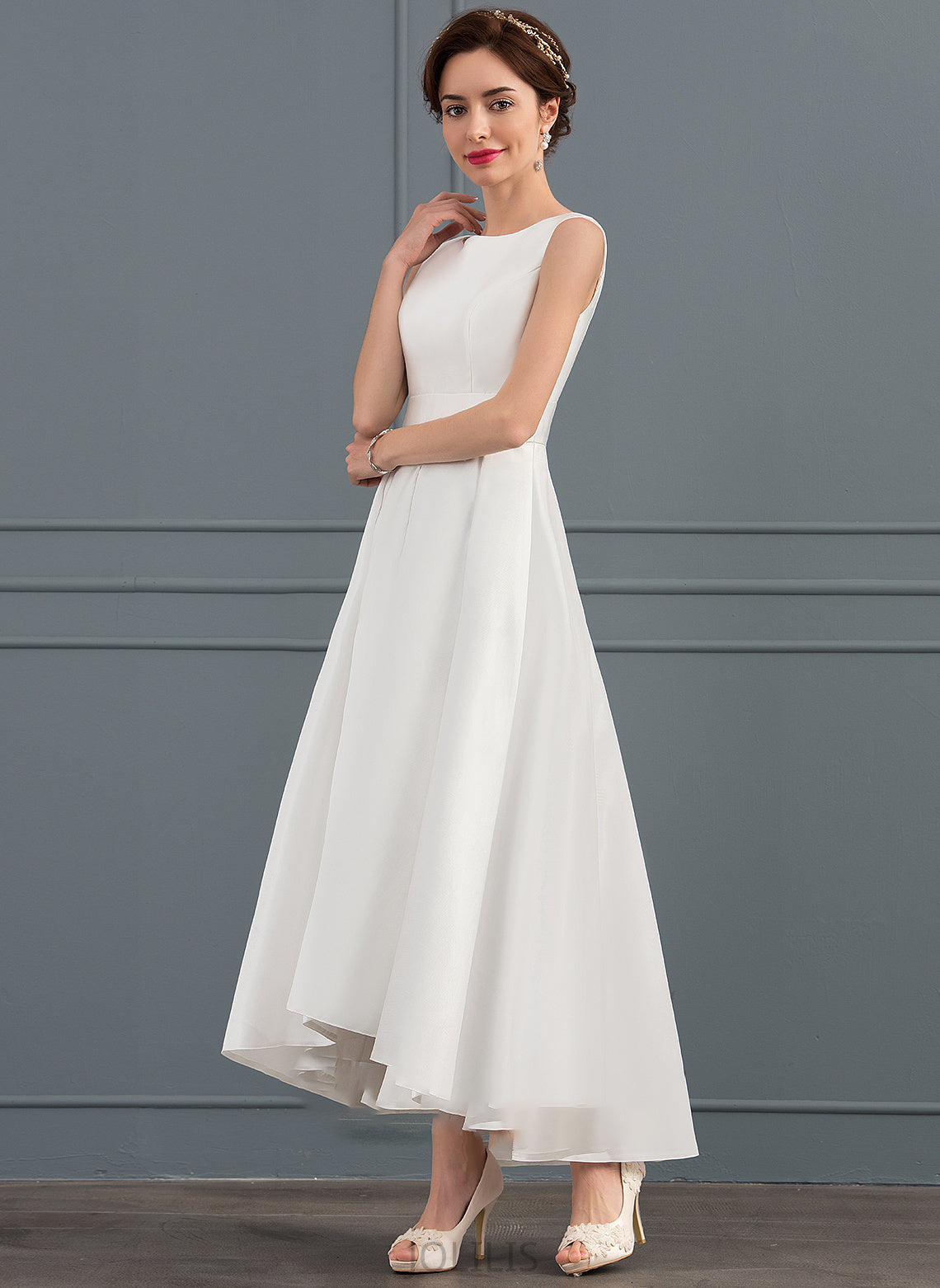 Dress Asymmetrical Square Wedding Dresses Wedding Satin Neckline A-Line Peggie