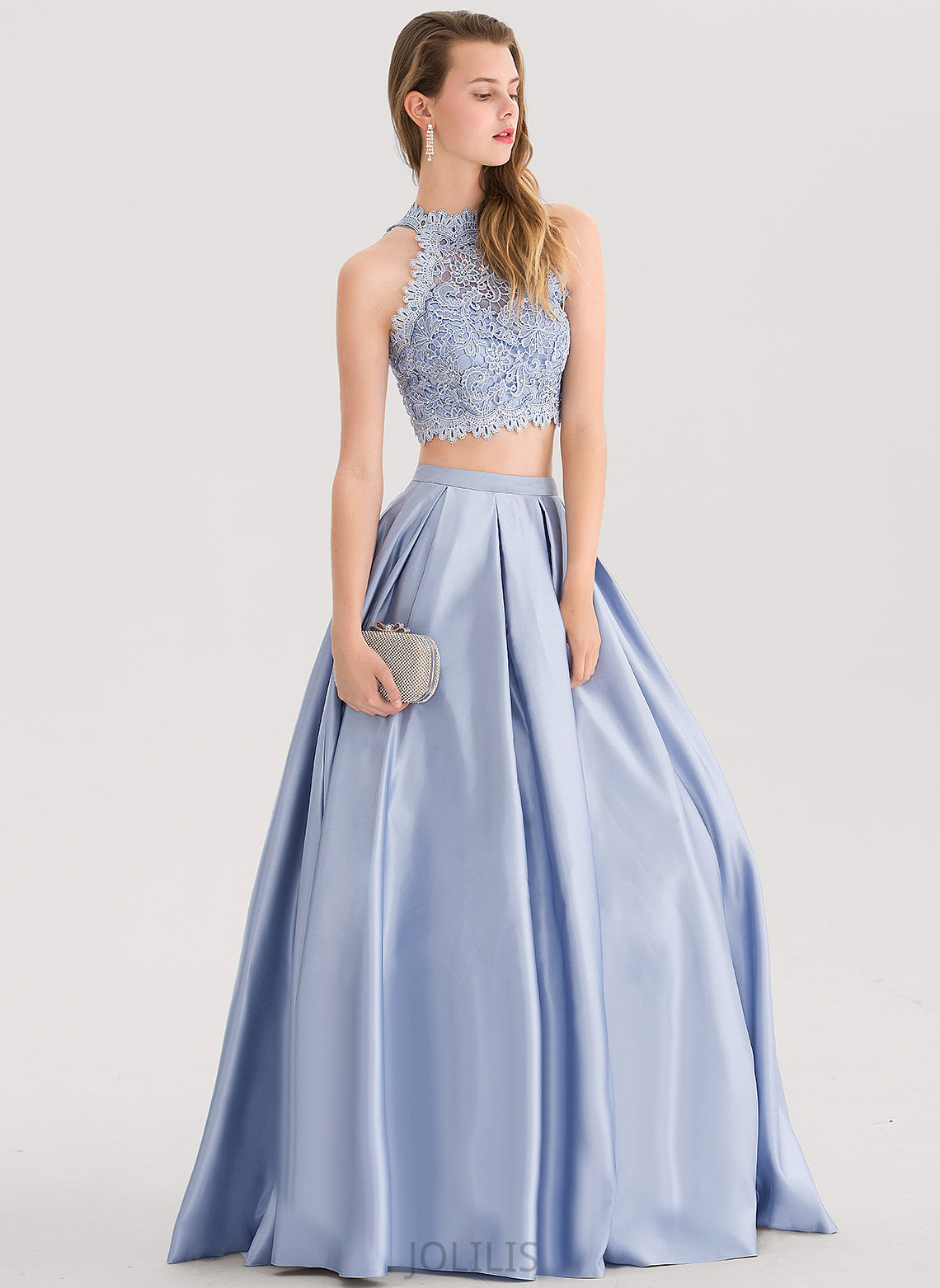 Satin Scoop Vivien Sequins Floor-Length With Beading Lace Prom Dresses Ball-Gown/Princess