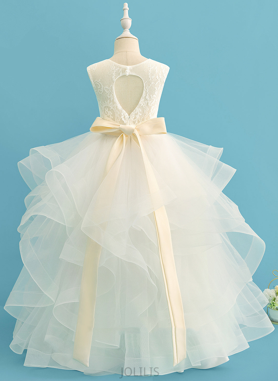 '- Satin/Tulle/Lace sash) Neck Bow(s) Jaslene Flower Girl Scoop Sleeveless Flower Girl Dresses Ball-Gown/Princess Dress Floor-length (Detachable With