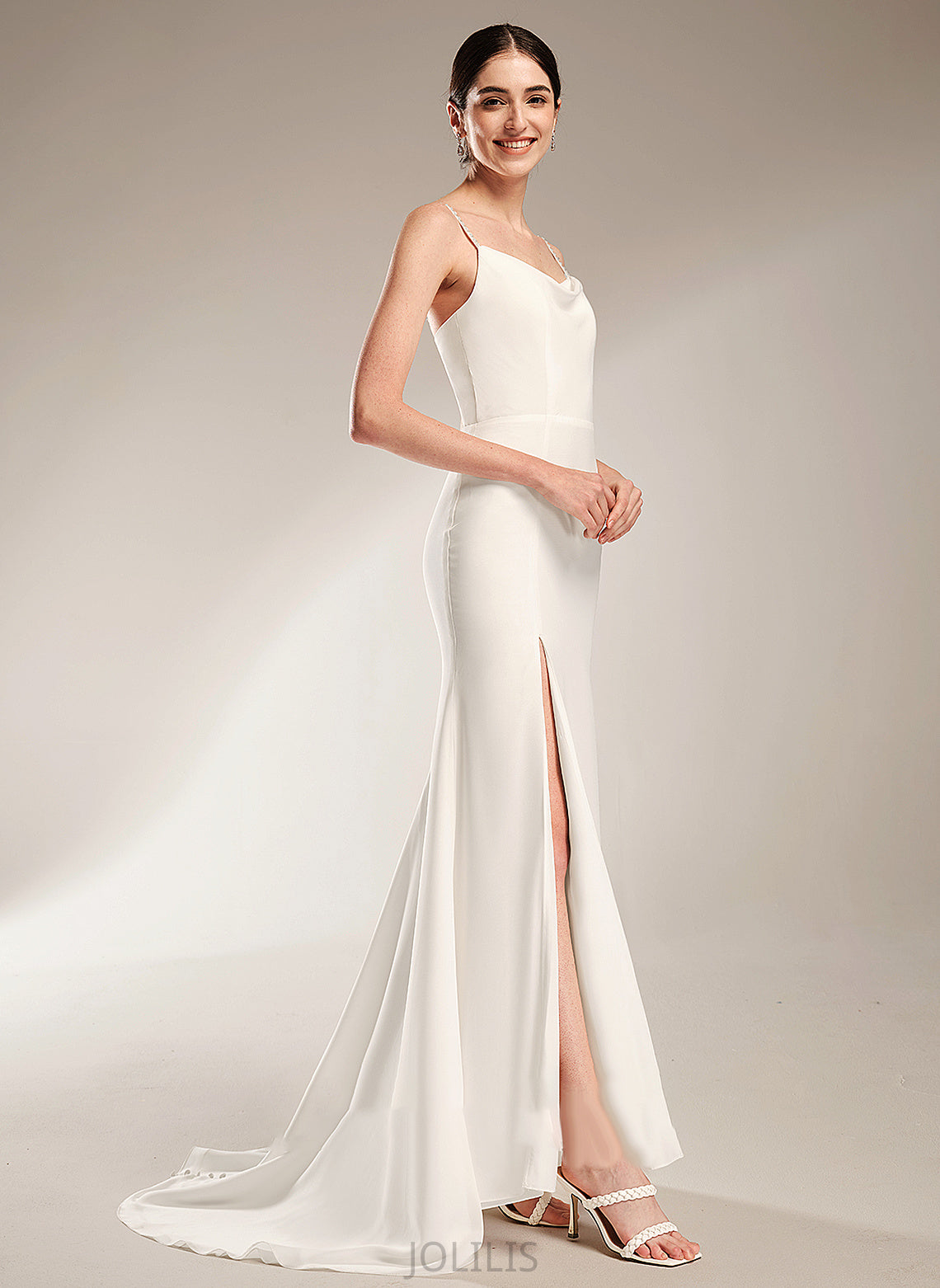 Court Dress A-Line Wedding Wedding Dresses Cowl Beading Train With Neck Karissa