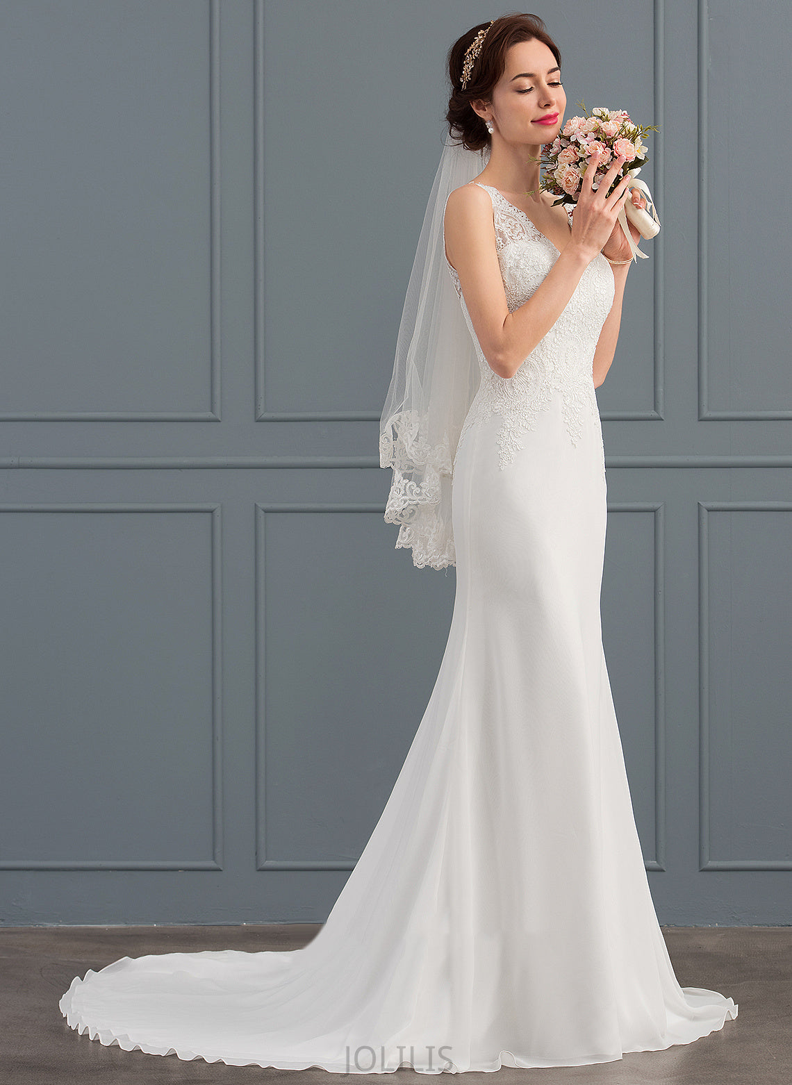 Dress V-neck Chiffon Train Wedding Hailee Wedding Dresses Court Lace Trumpet/Mermaid