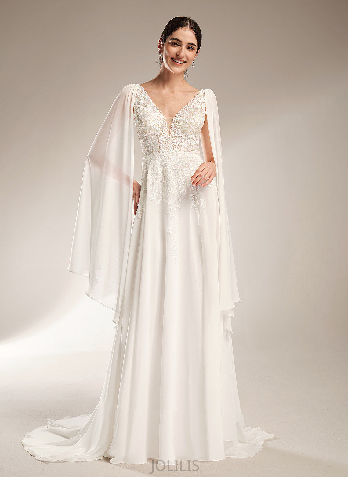 With Wedding Dresses Reyna Sequins Wedding Court V-neck A-Line Train Dress