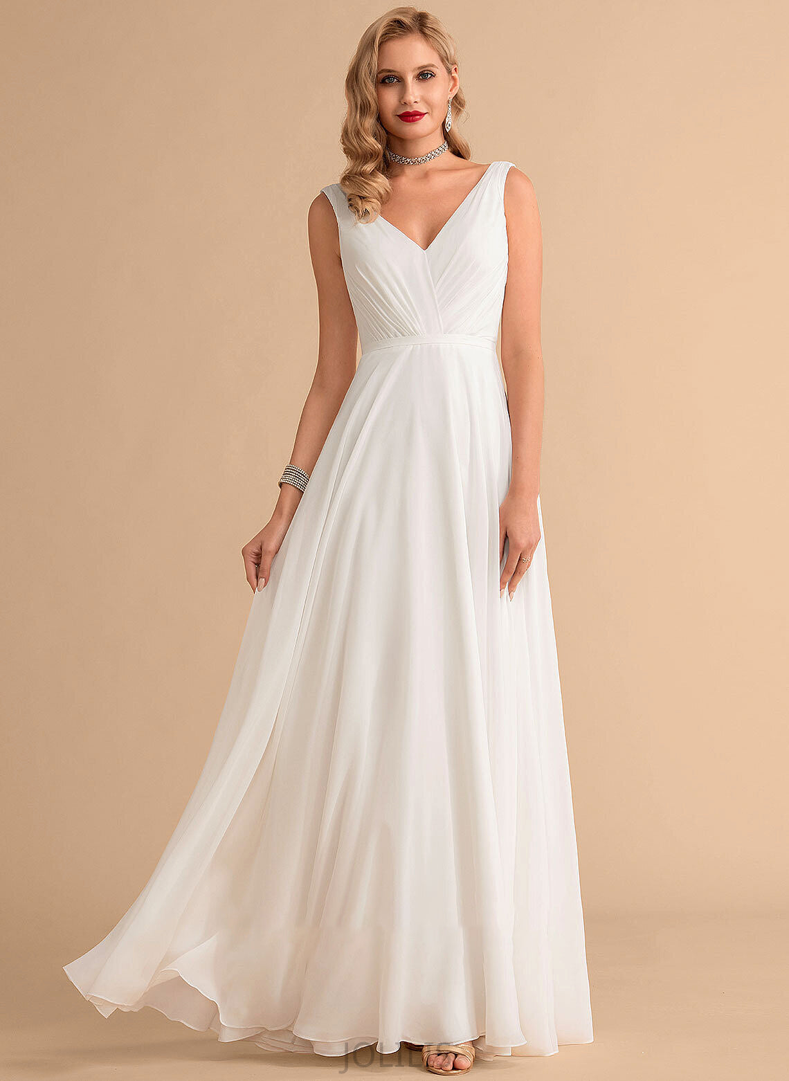 Dress Skye A-Line Wedding Dresses Floor-Length Wedding V-neck With Ruffle Chiffon