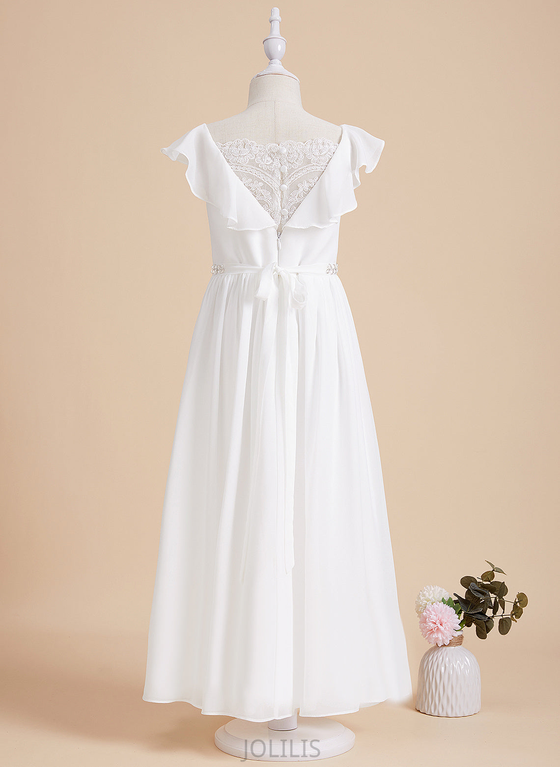 Dress Girl - Neck Short A-Line Chiffon/Lace Sleeves Beading Flower With Ankle-length Valerie Scoop Flower Girl Dresses