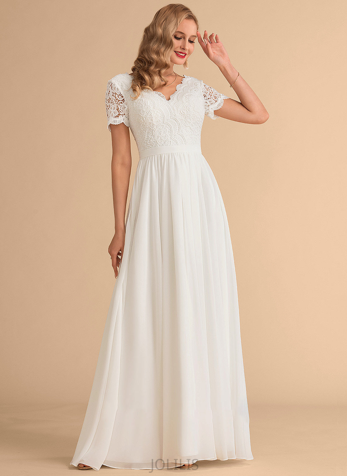 Lace Wedding Dress Saige A-Line V-neck Chiffon Floor-Length Wedding Dresses