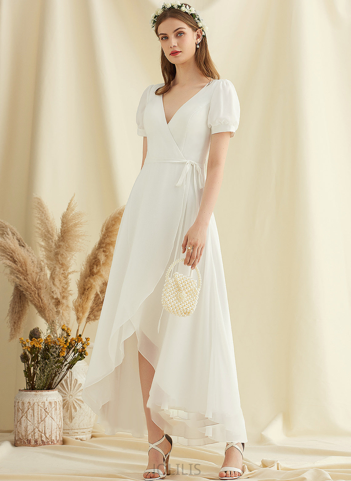 Chiffon Dress Kaelyn Asymmetrical Wedding Wedding Dresses V-neck A-Line