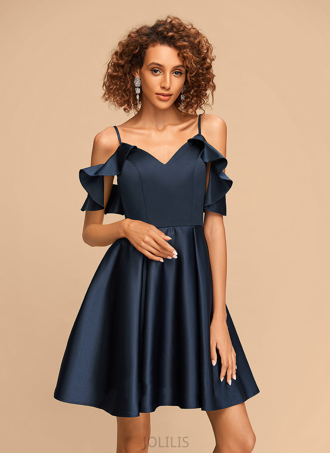 Homecoming Dresses A-Line With Short/Mini Satin Ruffles Homecoming V-neck Dress Cascading Vivian