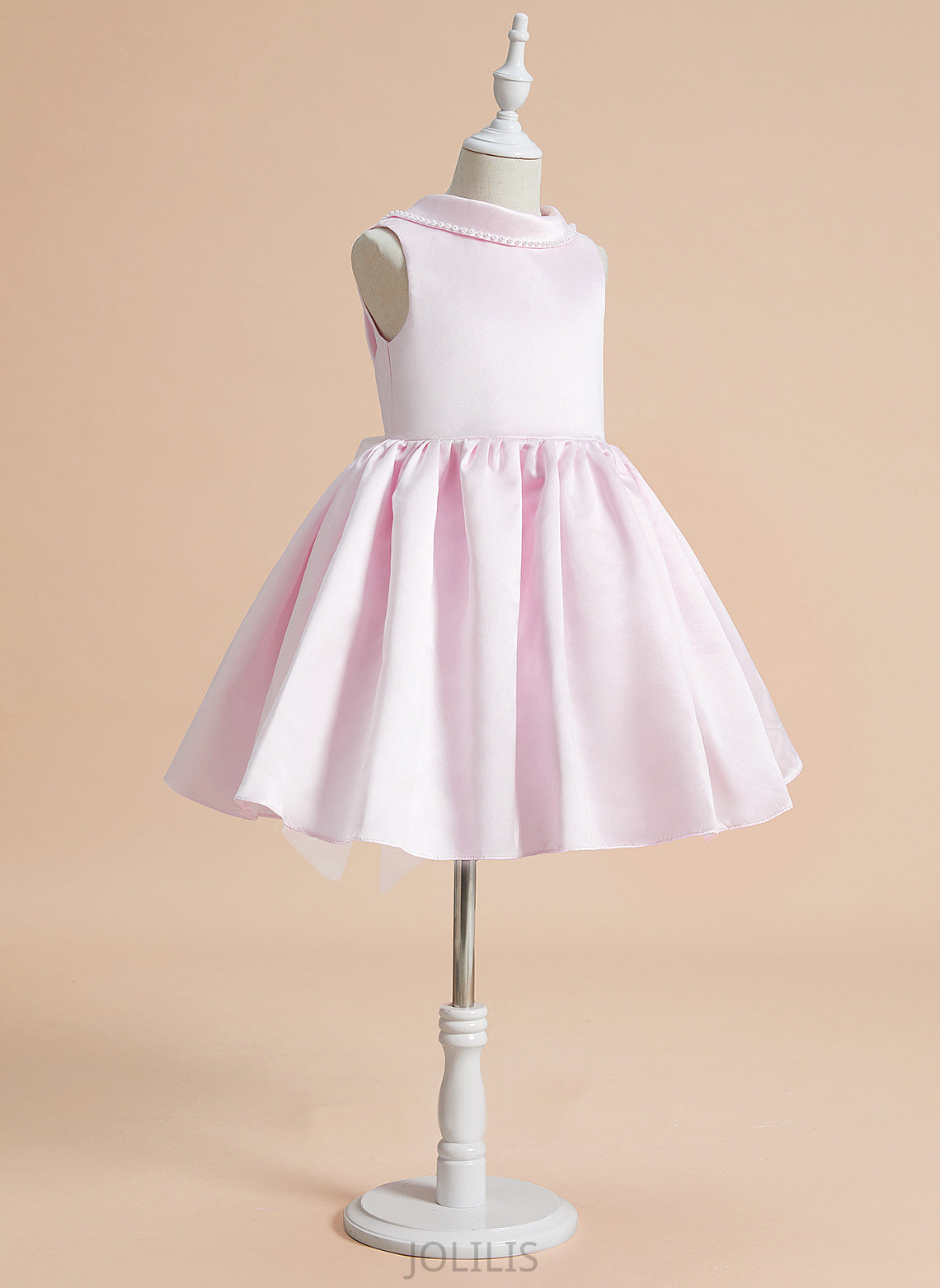 Flower Amelie Beading/Bow(s) Satin Scoop Knee-length - Flower Girl Dresses Dress Neck Sleeveless With A-Line Girl