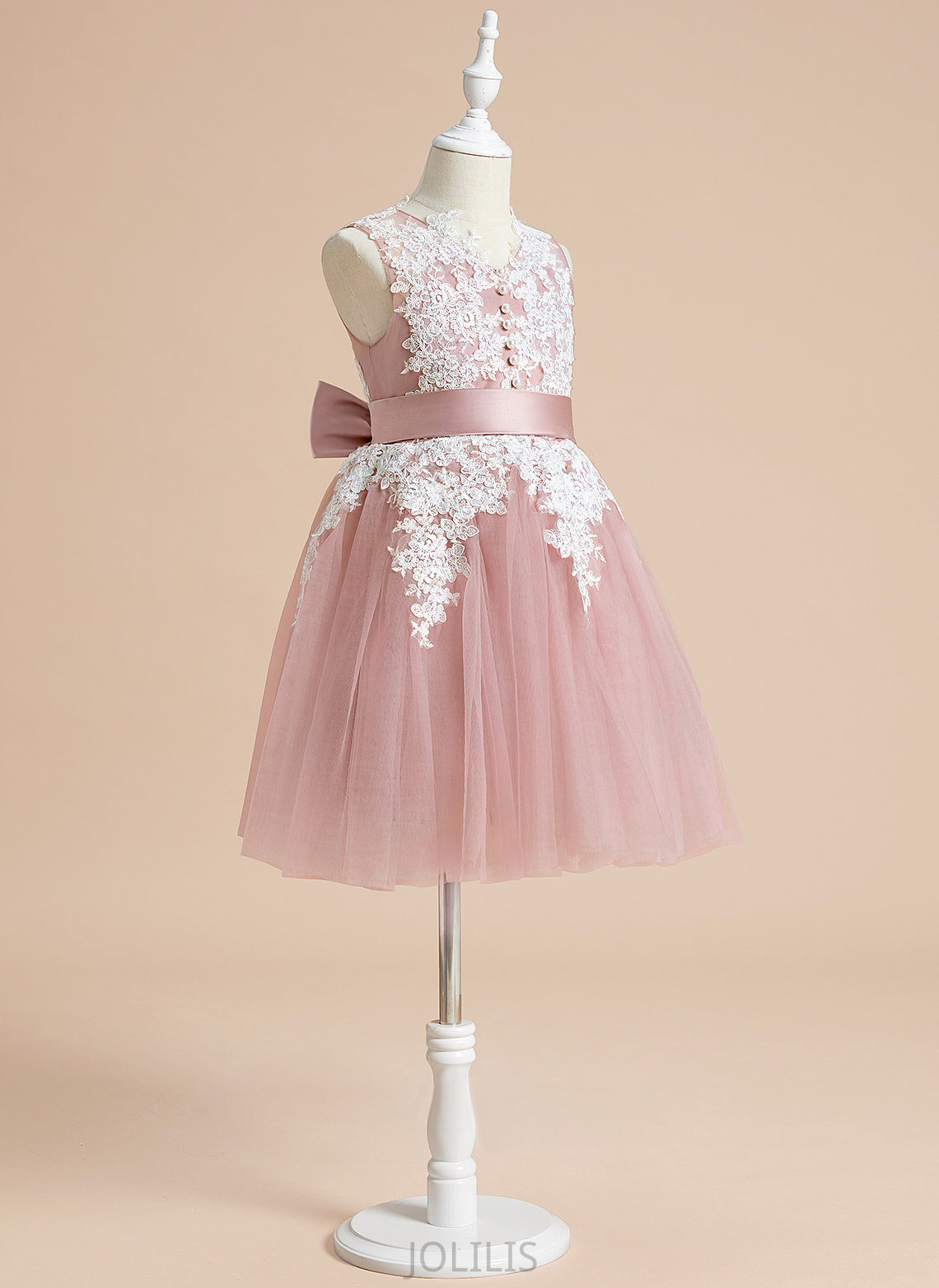 Girl Bow(s) A-Line Tulle/Lace Sleeveless Knee-length - Dress V-neck With Kaley Flower Girl Dresses Flower