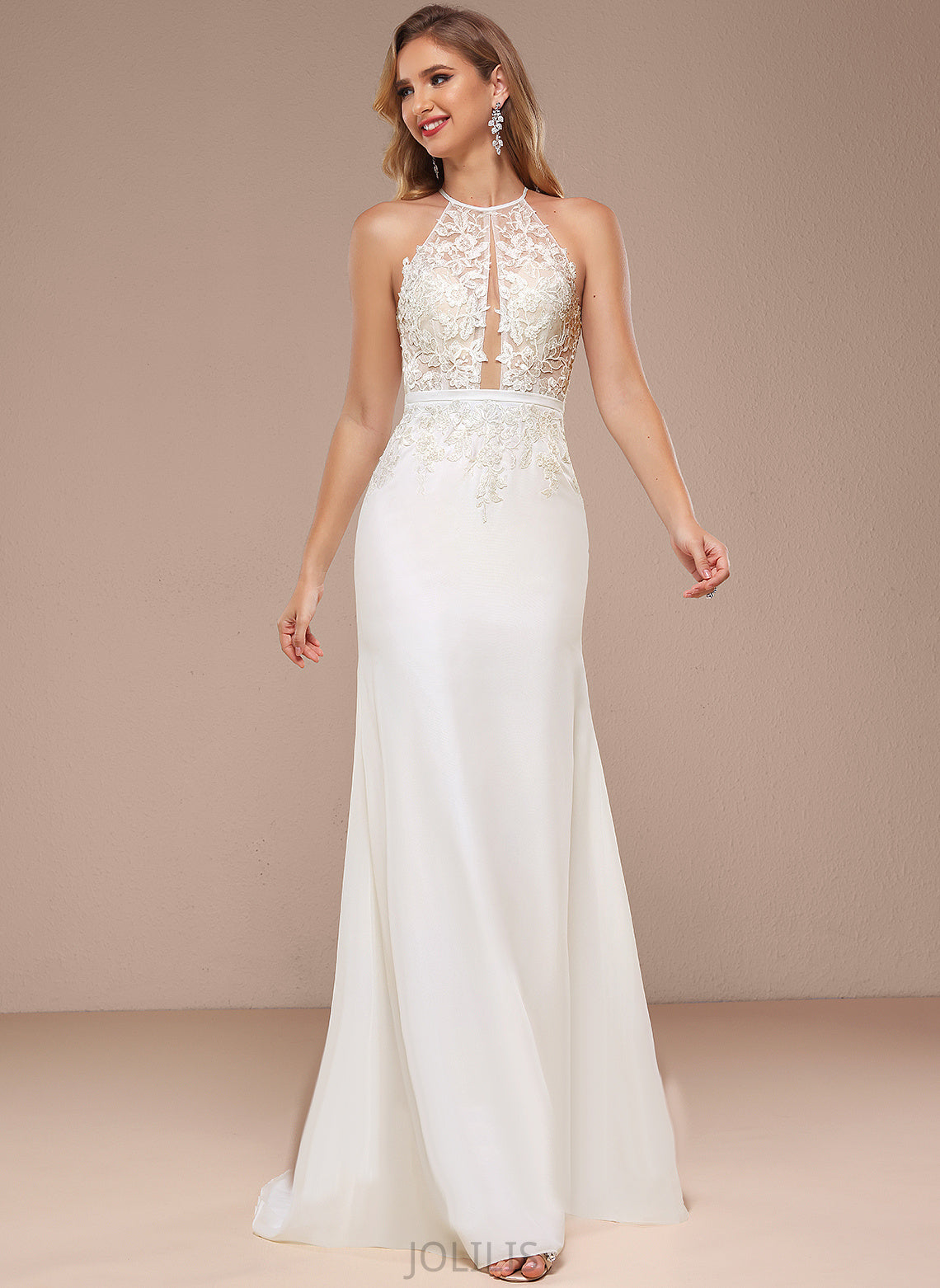 Wedding Sandra Wedding Dresses Train With Lace Chiffon Dress Trumpet/Mermaid Sequins Sweep Halter