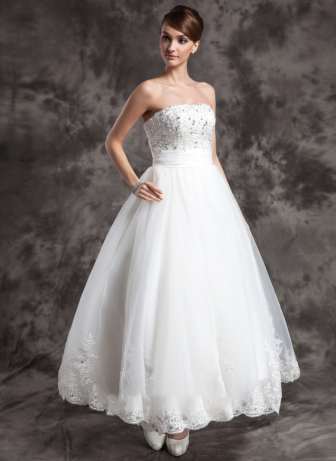 Wedding Dress Wedding Dresses Organza Noemi With Strapless Ankle-Length Beading Ball-Gown/Princess Lace Satin