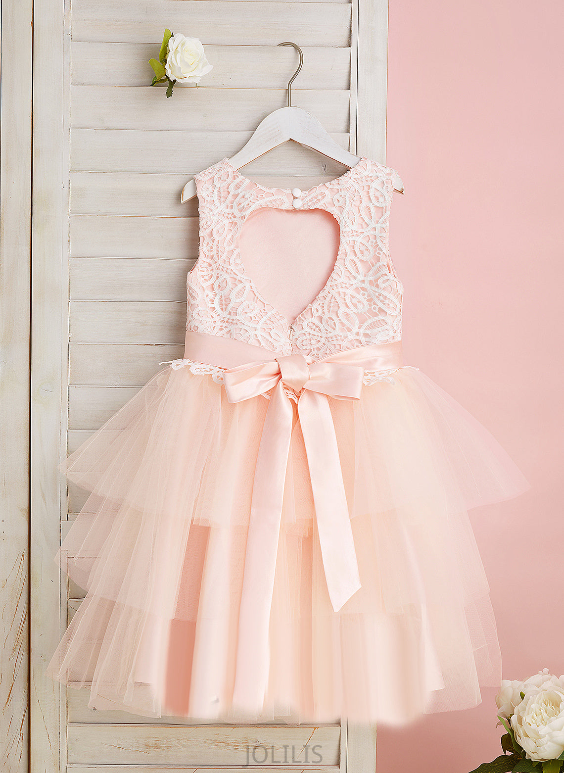 '- Scoop Satin/Tulle Lace/Flower(s)/Back With Dress Girl Flower Hole Undine Flower Girl Dresses Knee-length Sleeveless Ball-Gown/Princess Neck