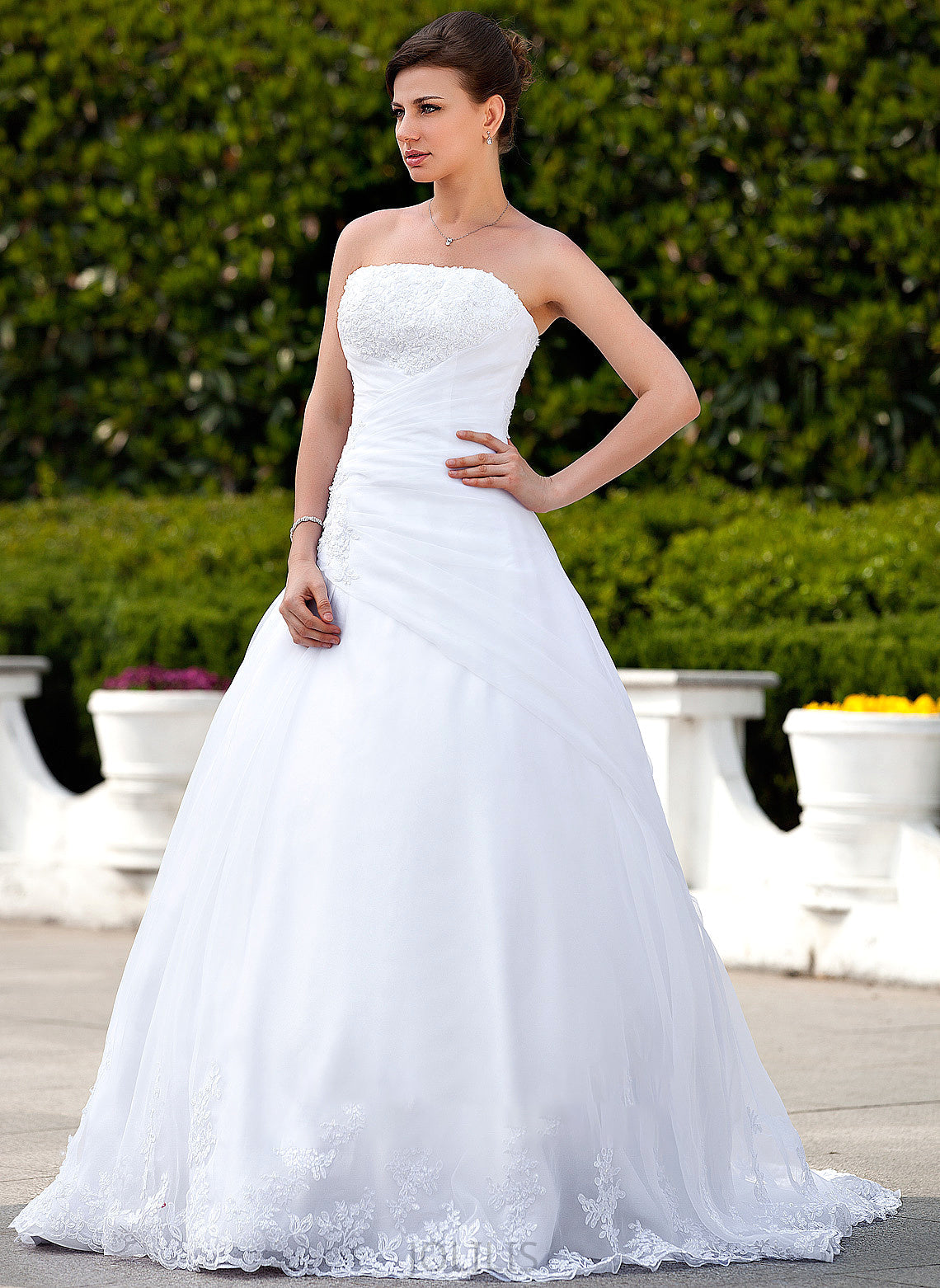 Wedding Dress Ball-Gown/Princess Diamond Train Chapel Organza With Wedding Dresses Lace Strapless Satin Beading