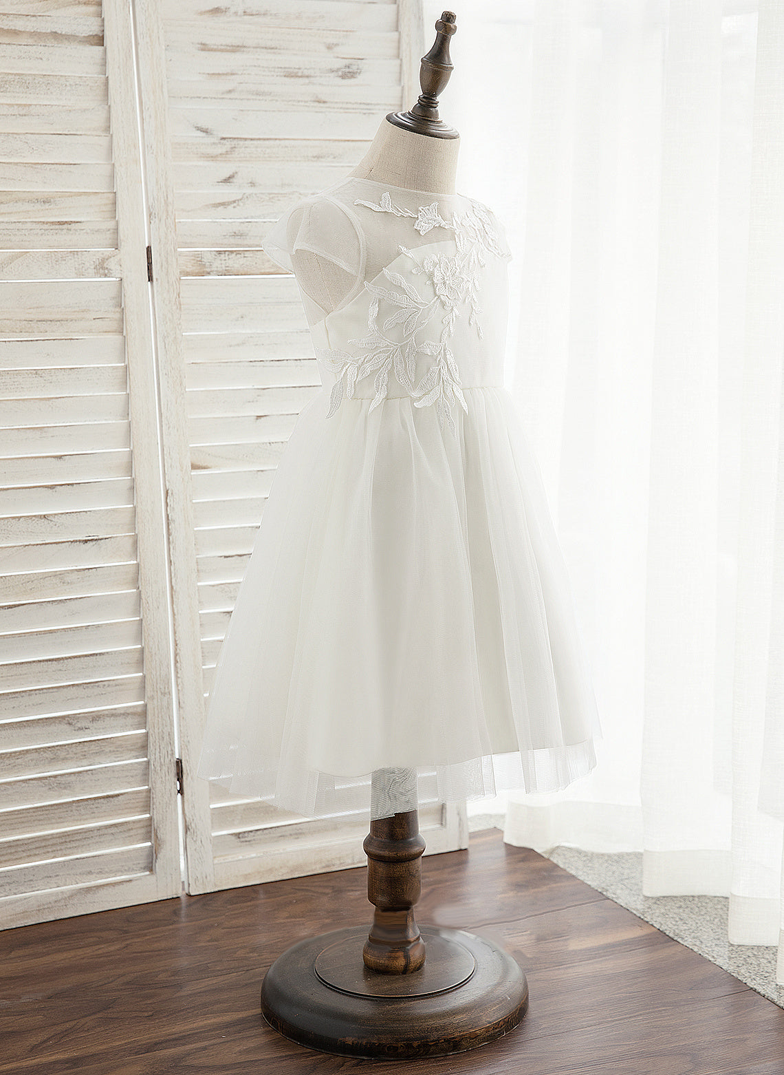 Dress Flower A-Line Girl - Tulle/Lace Sleeveless Flower Girl Dresses Caroline Knee-length Scoop Neck