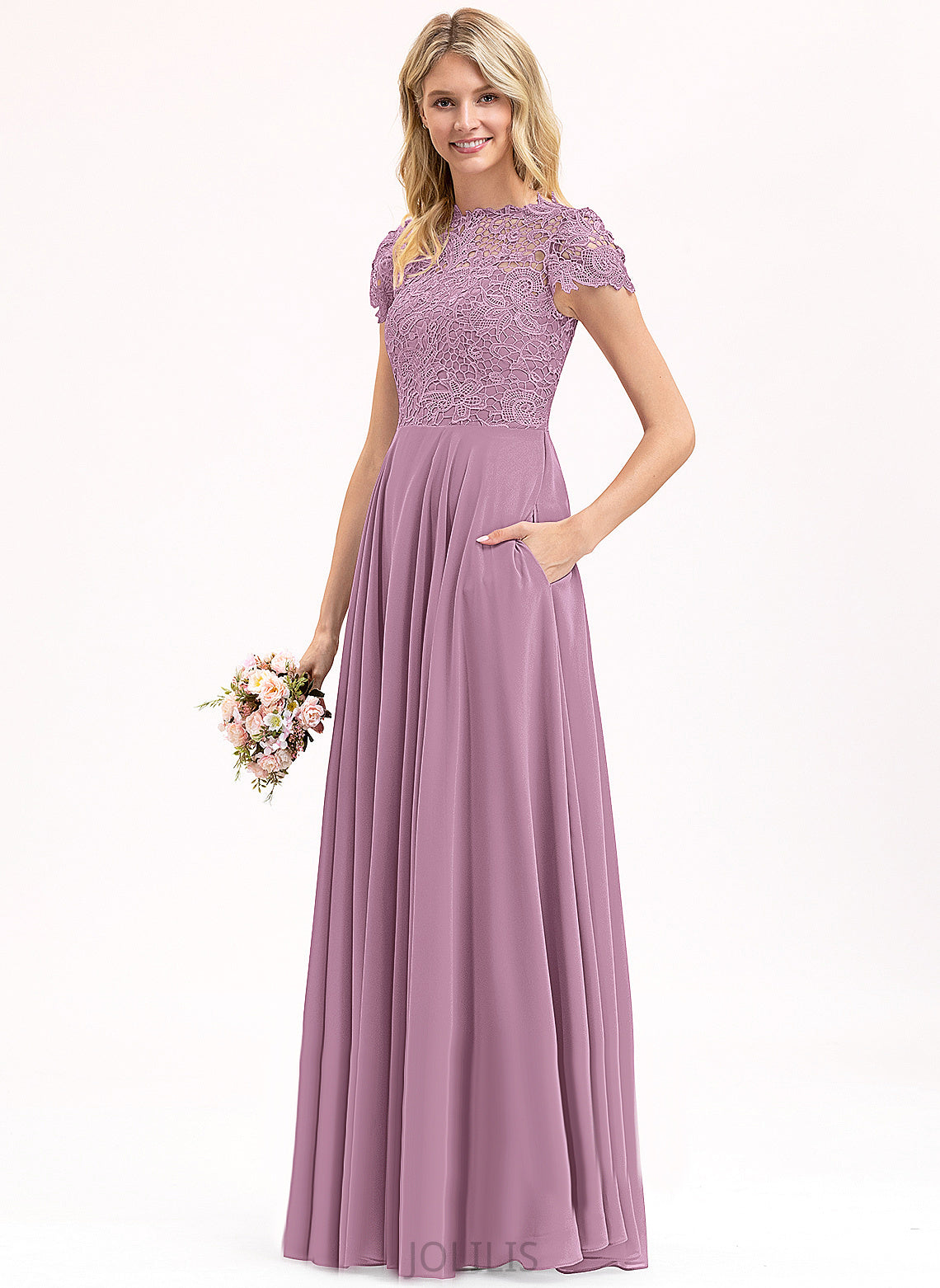 Chiffon Floor-Length Sidney Lace A-Line Scoop Prom Dresses