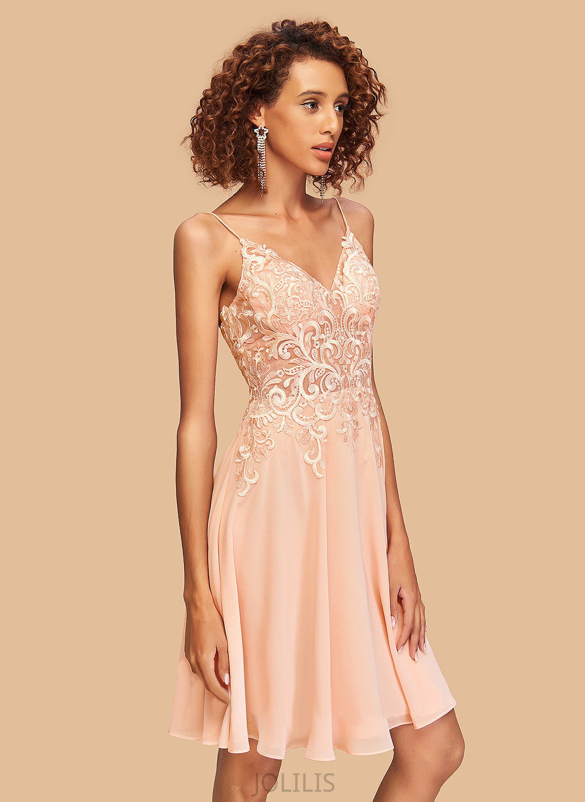 Homecoming Lace A-Line Chiffon Alexus V-neck With Homecoming Dresses Knee-Length Dress