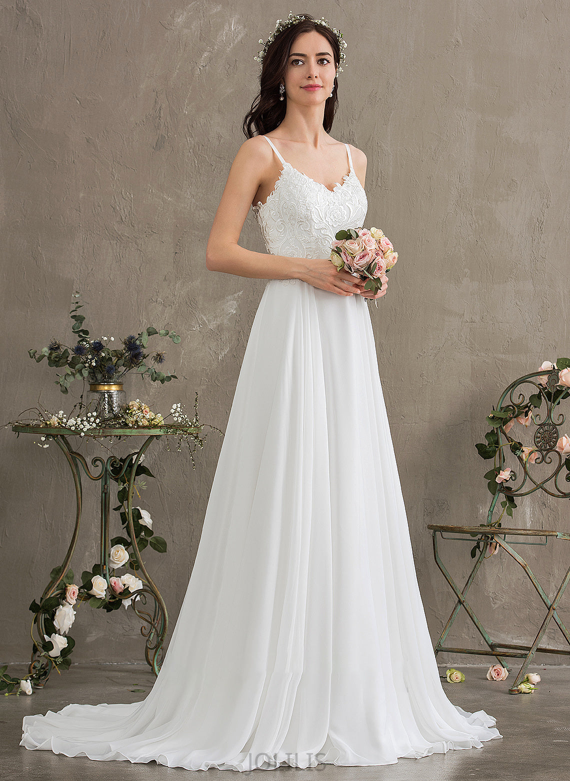 Wedding Tiara Train A-Line Wedding Dresses Dress Chiffon Sweep Sweetheart