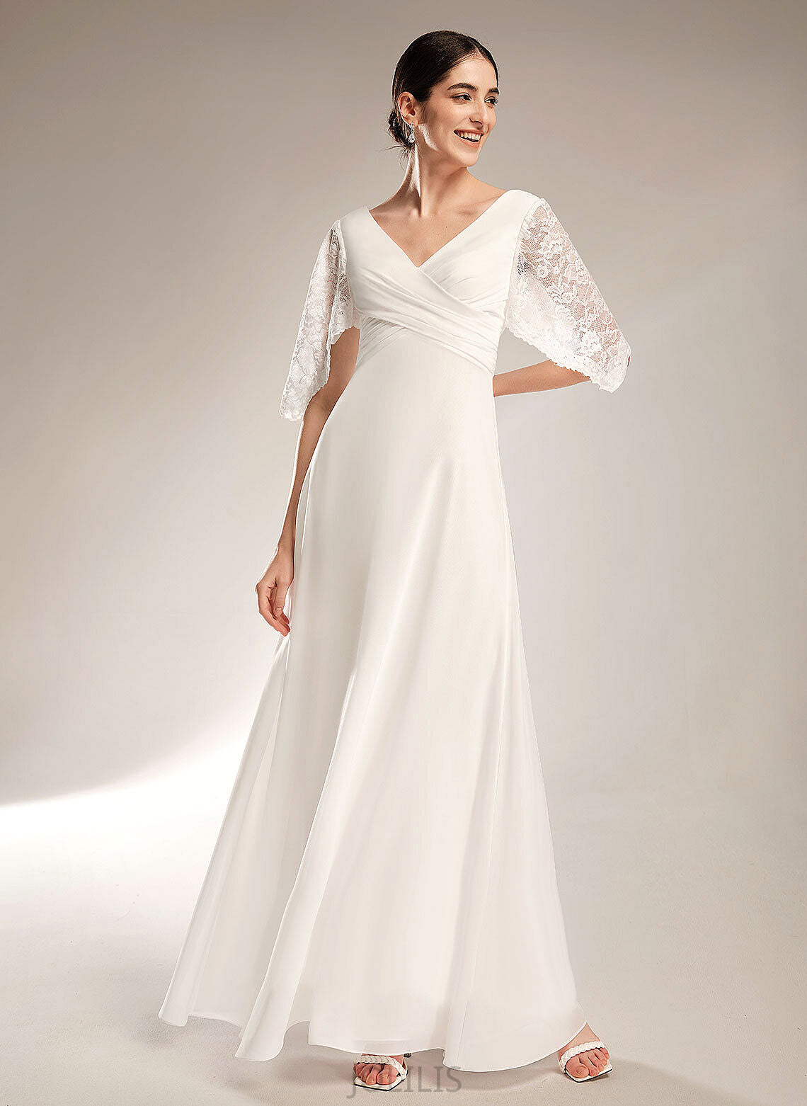 Lace V-neck With Wedding Dresses Kirsten Sheath/Column Floor-Length Dress Chiffon Wedding