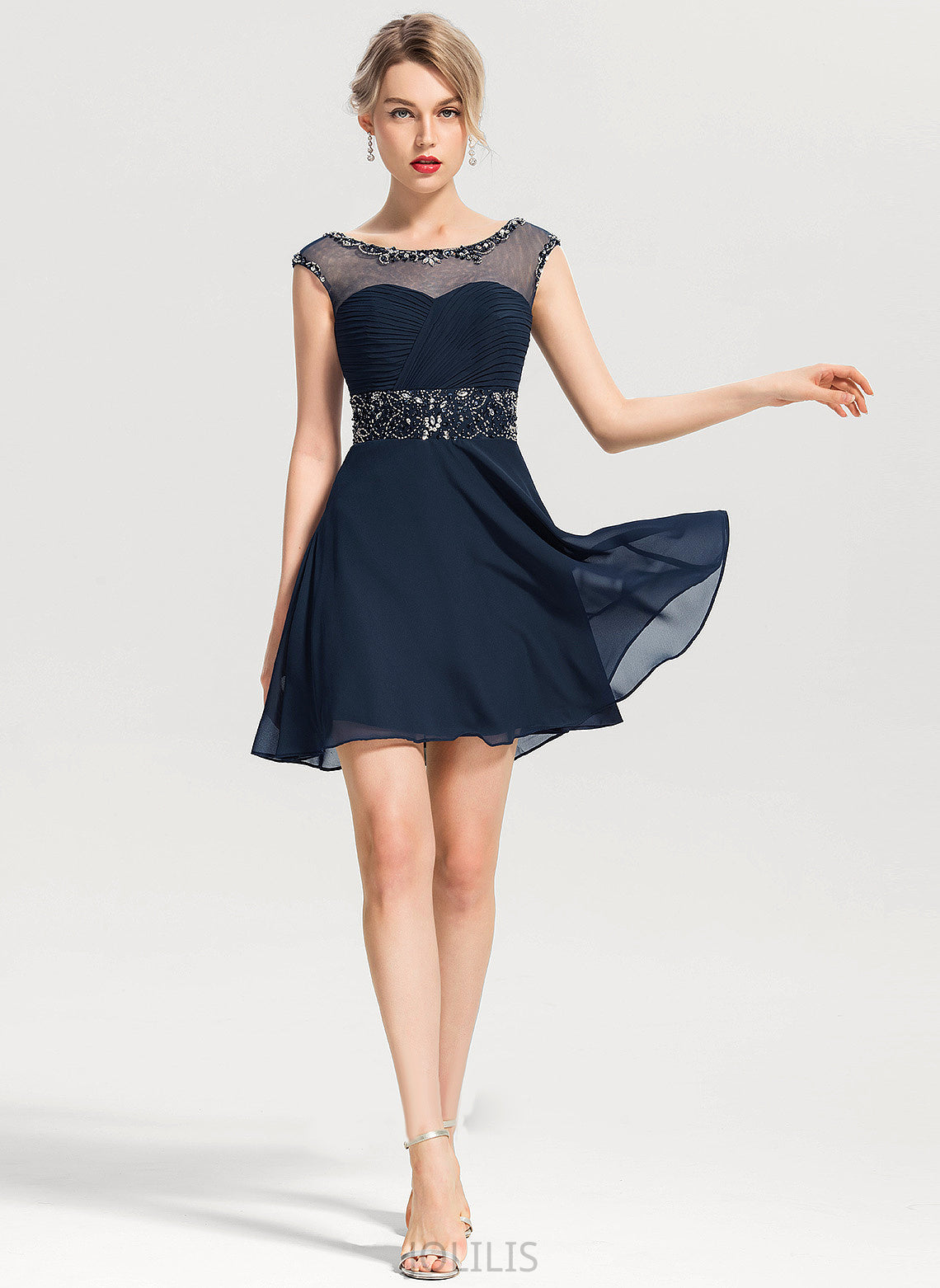 With Dress Beading Homecoming Neck Chiffon Scoop Elvira Sequins A-Line Short/Mini Homecoming Dresses