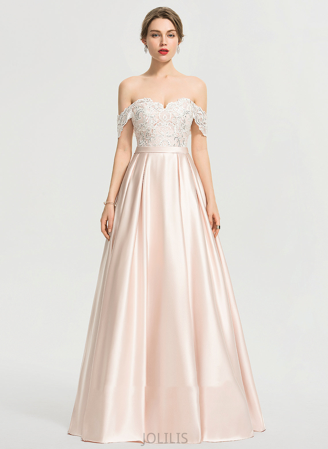 Floor-Length Lace Wedding Micaela Dress Wedding Dresses Sequins Off-the-Shoulder With Satin Ball-Gown/Princess