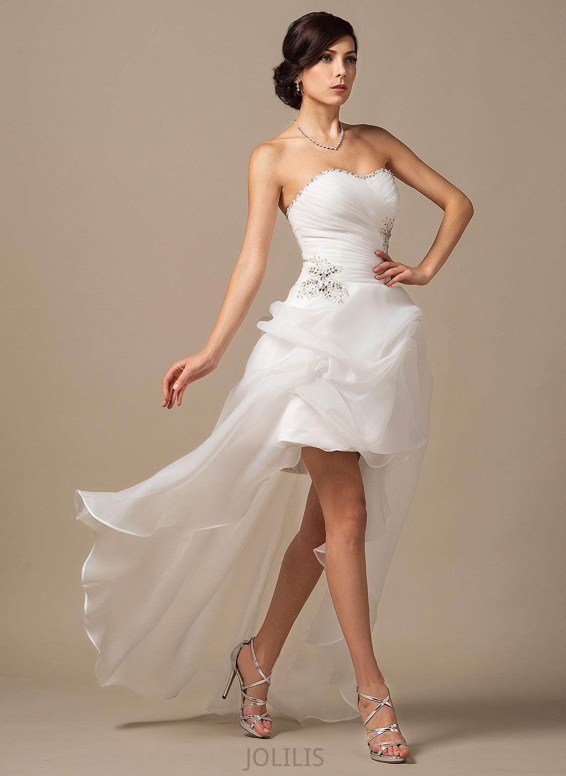 A-Line Asymmetrical Wedding Dresses Sequins With Wedding Iyana Organza Beading Ruffle Dress Sweetheart