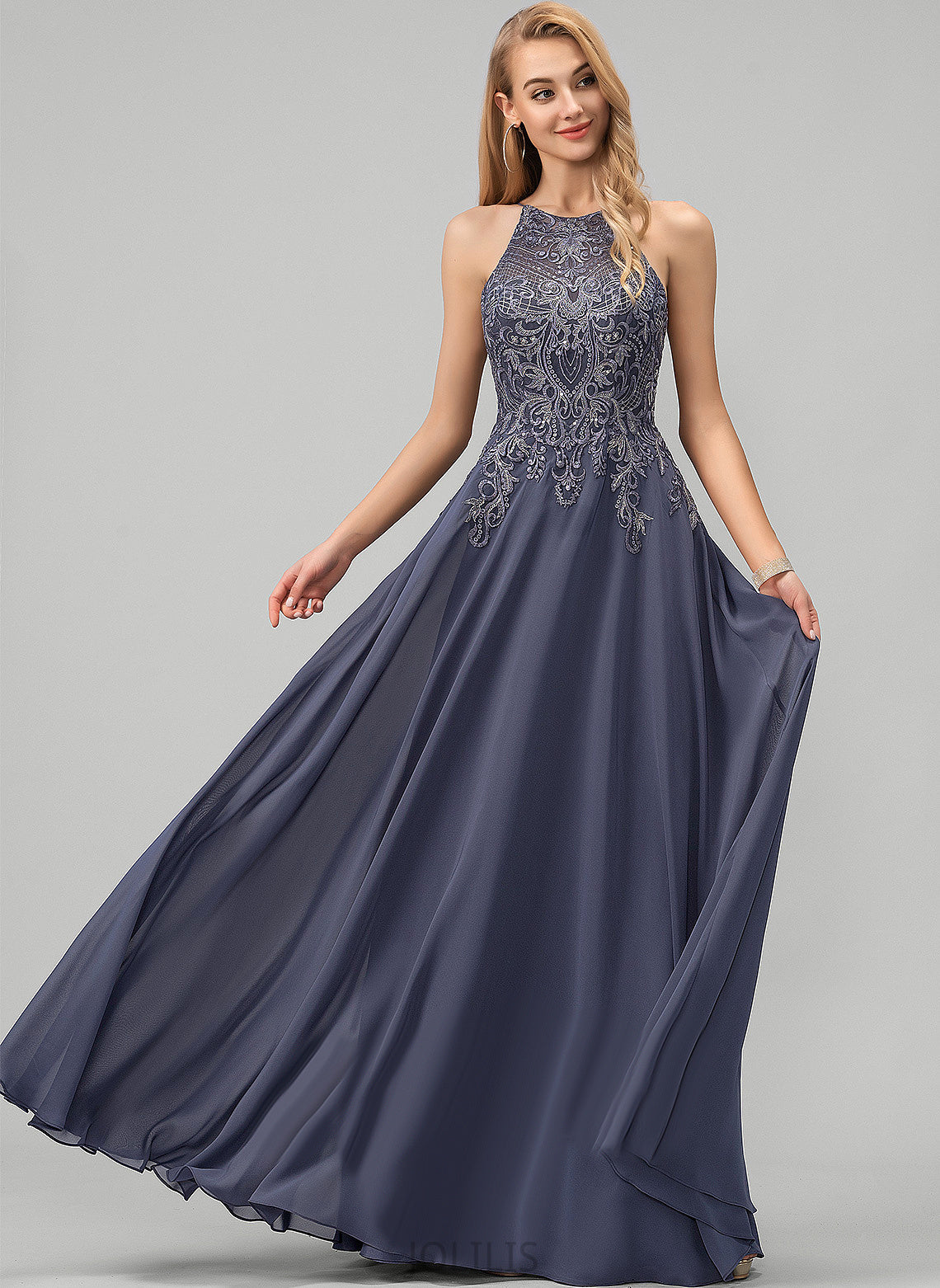 Sequins Scoop Floor-Length Prom Dresses Maren A-Line Chiffon With