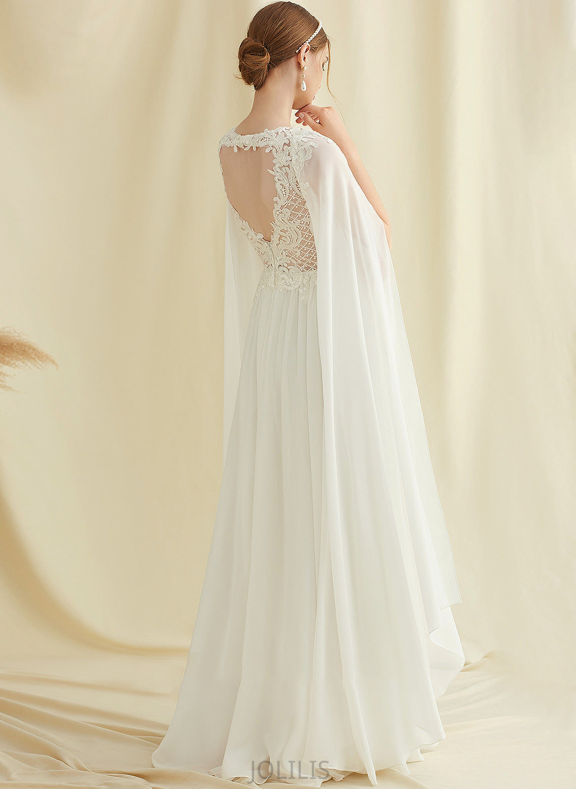 Floor-Length With Sequins Lace Dress Charlotte Chiffon Wedding Dresses Wedding A-Line V-neck