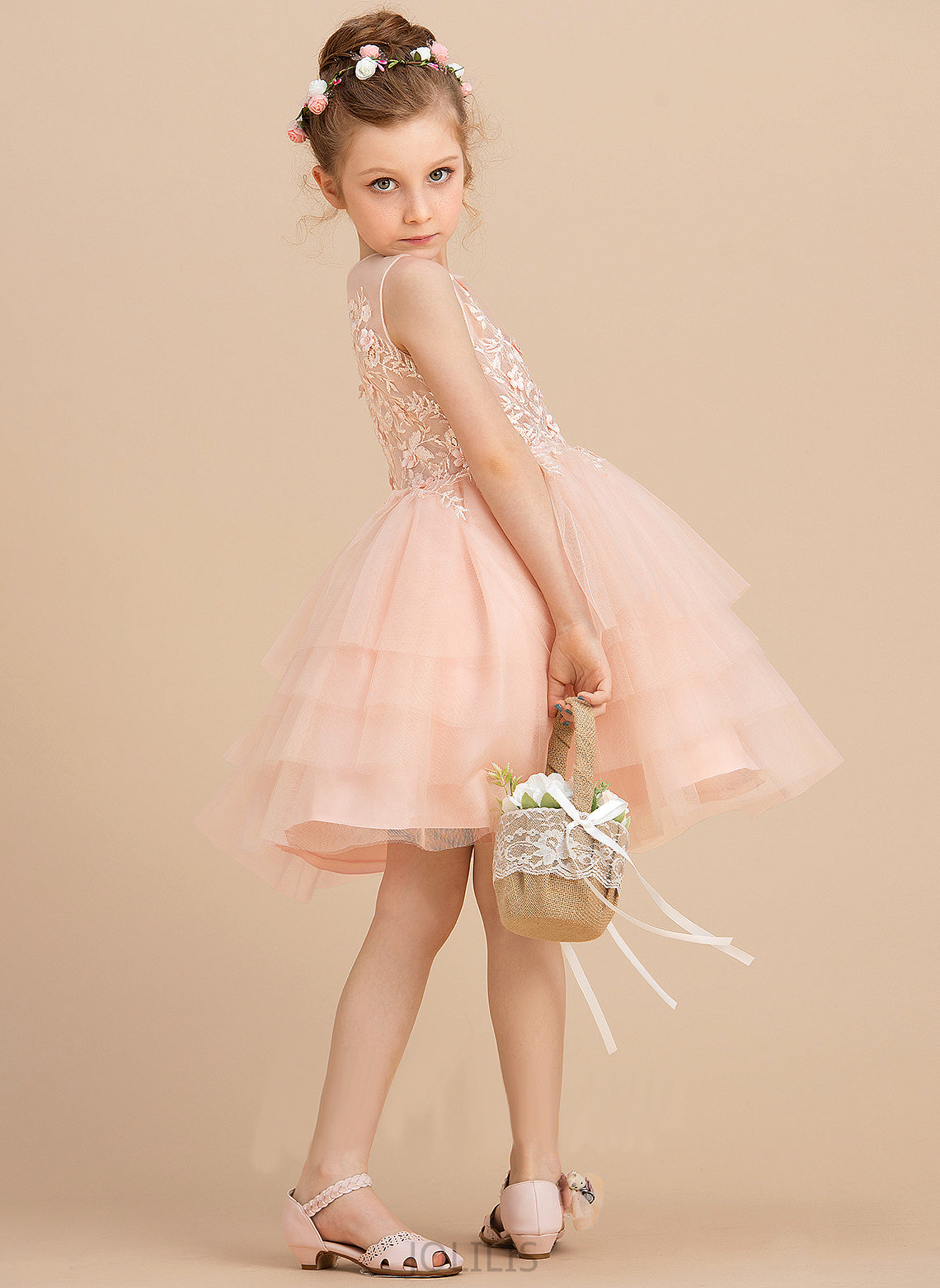 Flower Flower Girl Dresses Knee-length - Scoop With Girl Sleeveless Neck Tulle/Lace Lace/Beading Ball-Gown/Princess Kay Dress