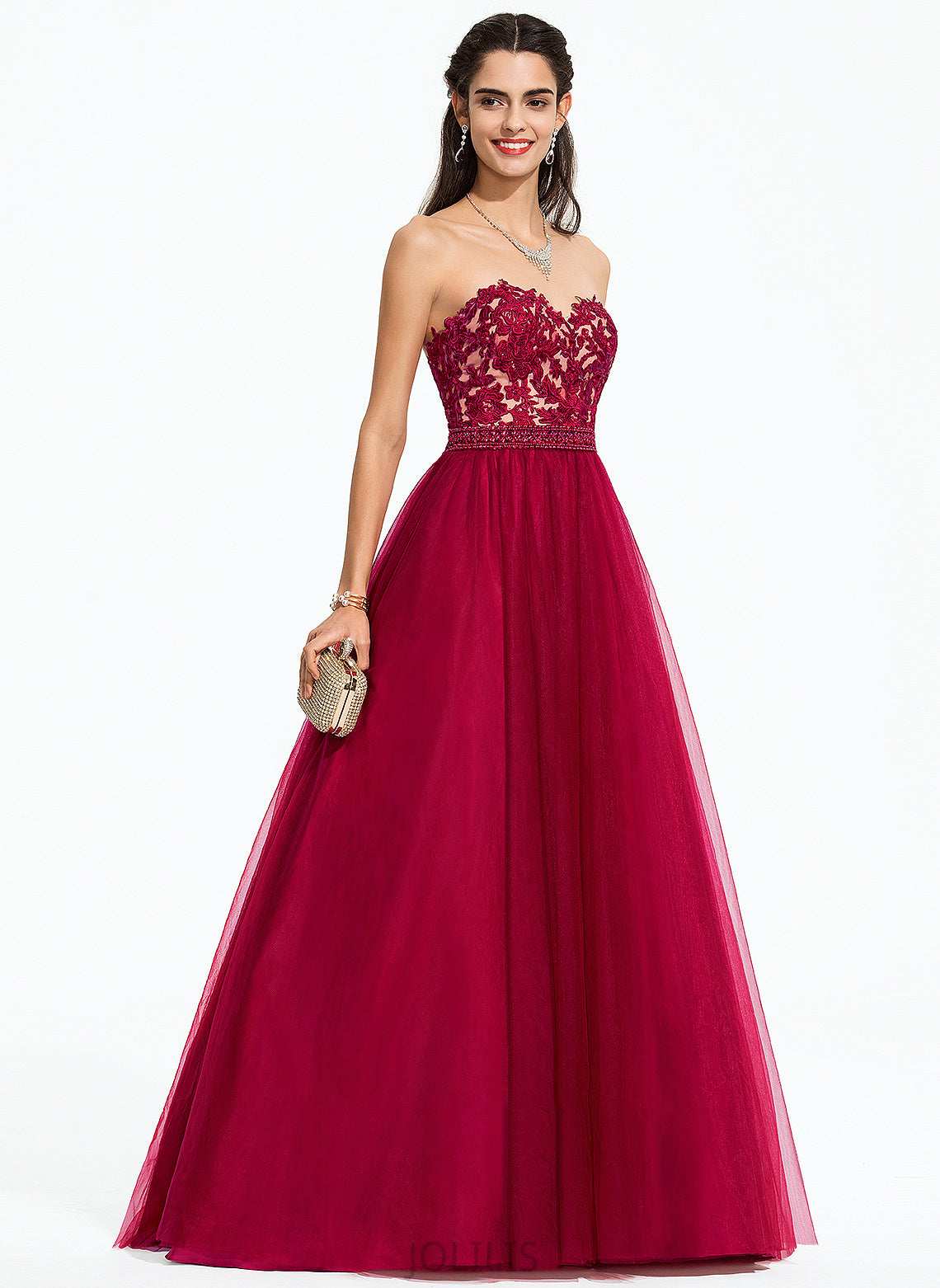 Tulle Ball-Gown/Princess Sweetheart Prom Dresses Sequins Beading With Train Nellie Sweep